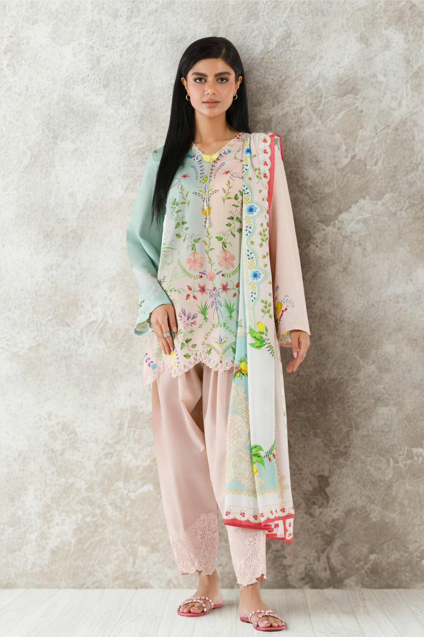 Stitched Embroidered Muzlin Suit Main image