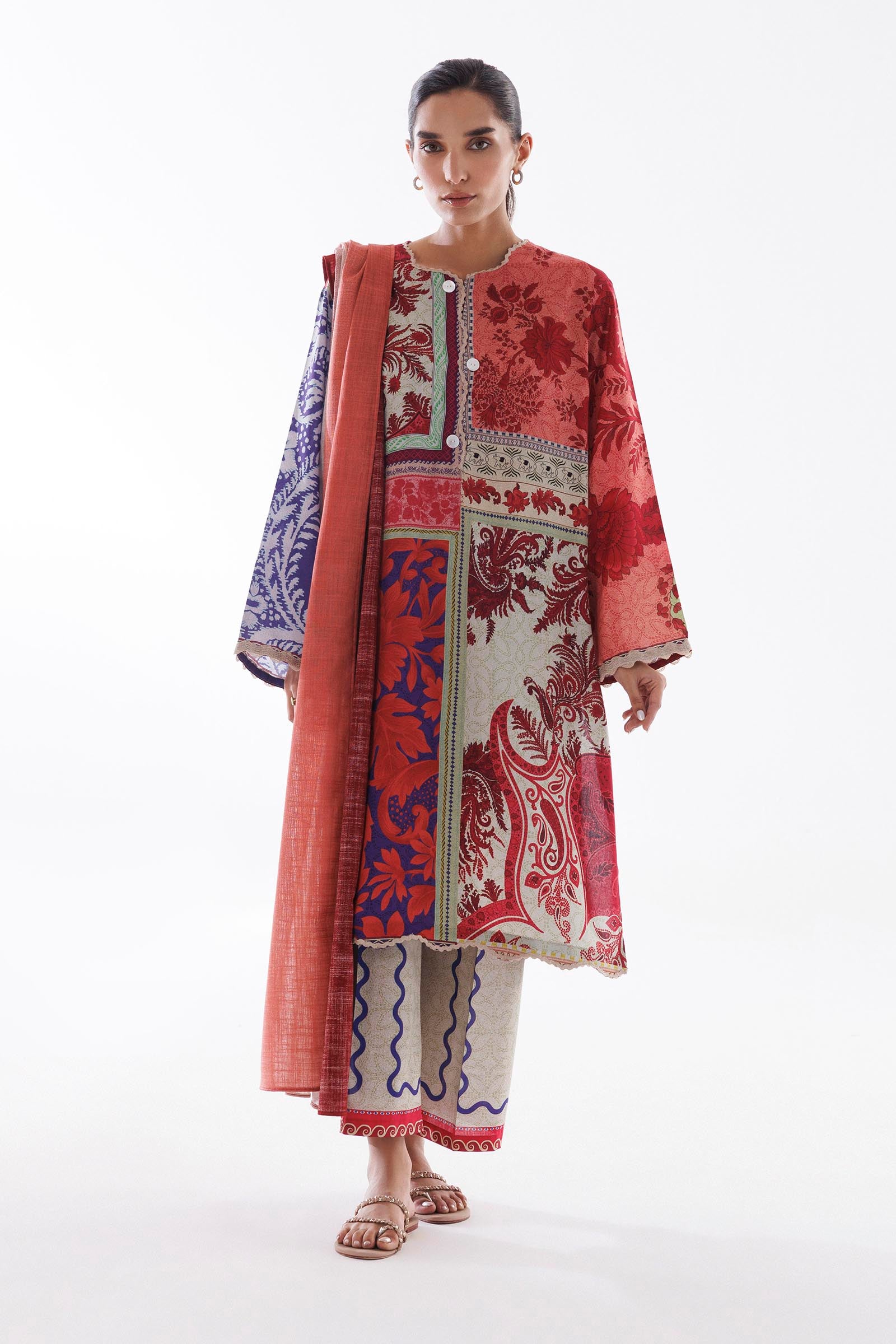 Stitched Linen Muzlin Suit Main image