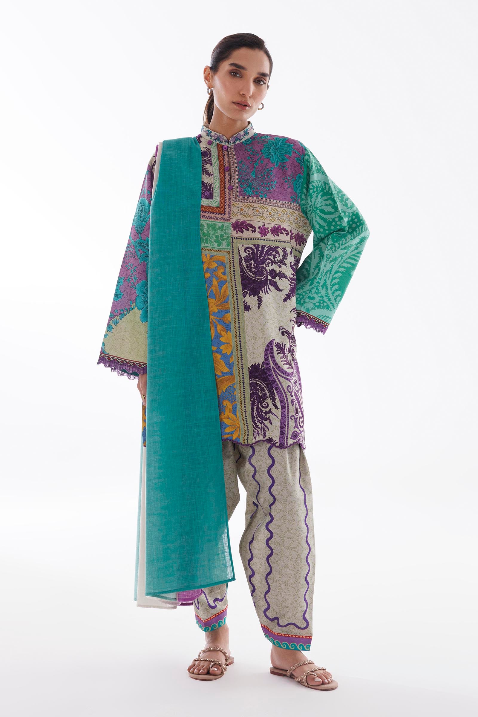 Stitched Linen Muzlin Suit Main image