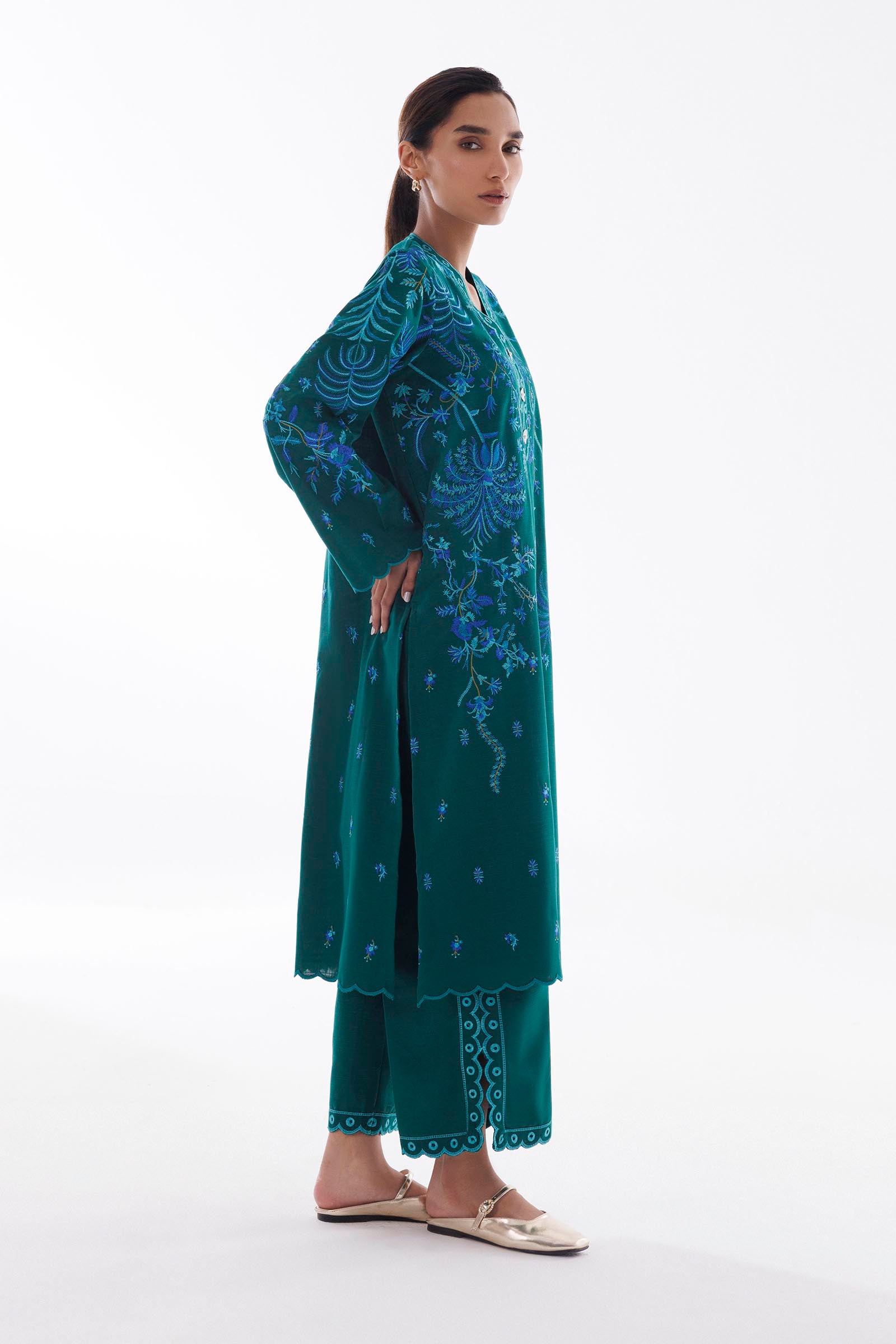 Stitched Embroidered Khaddar Shirt + Culotte Secondary image