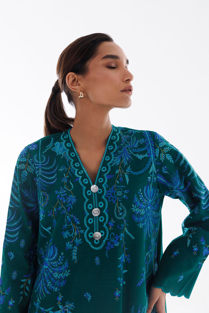 Stitched Embroidered Khaddar Shirt + Culotte