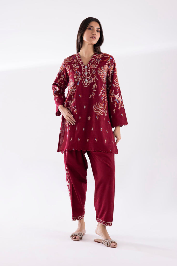 Stitched Embroidered Khaddar Shirt + Shalwar