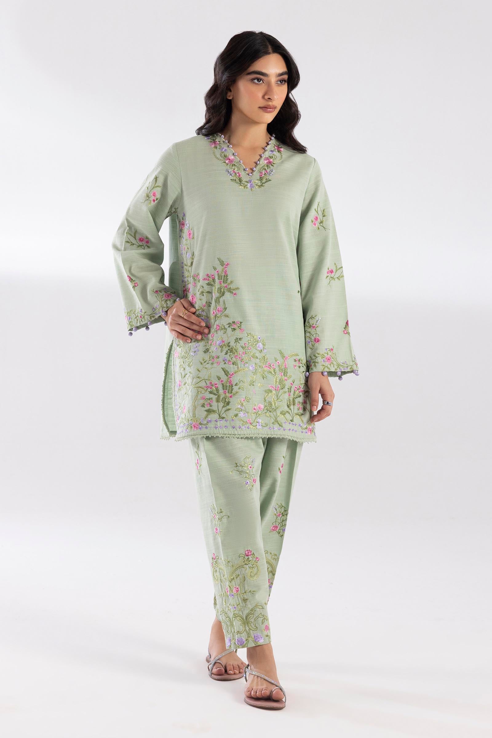 Stitched Embroidered Khaddar Shirt + Shalwar Main image