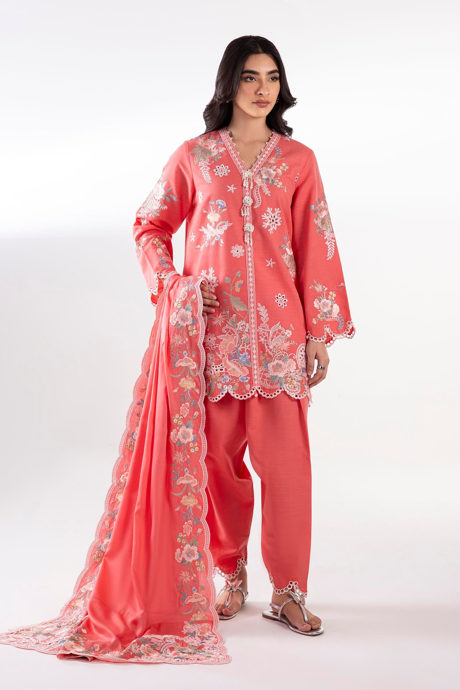 Stitched Embroidered Khaddar Shirt + Shalwar Main image