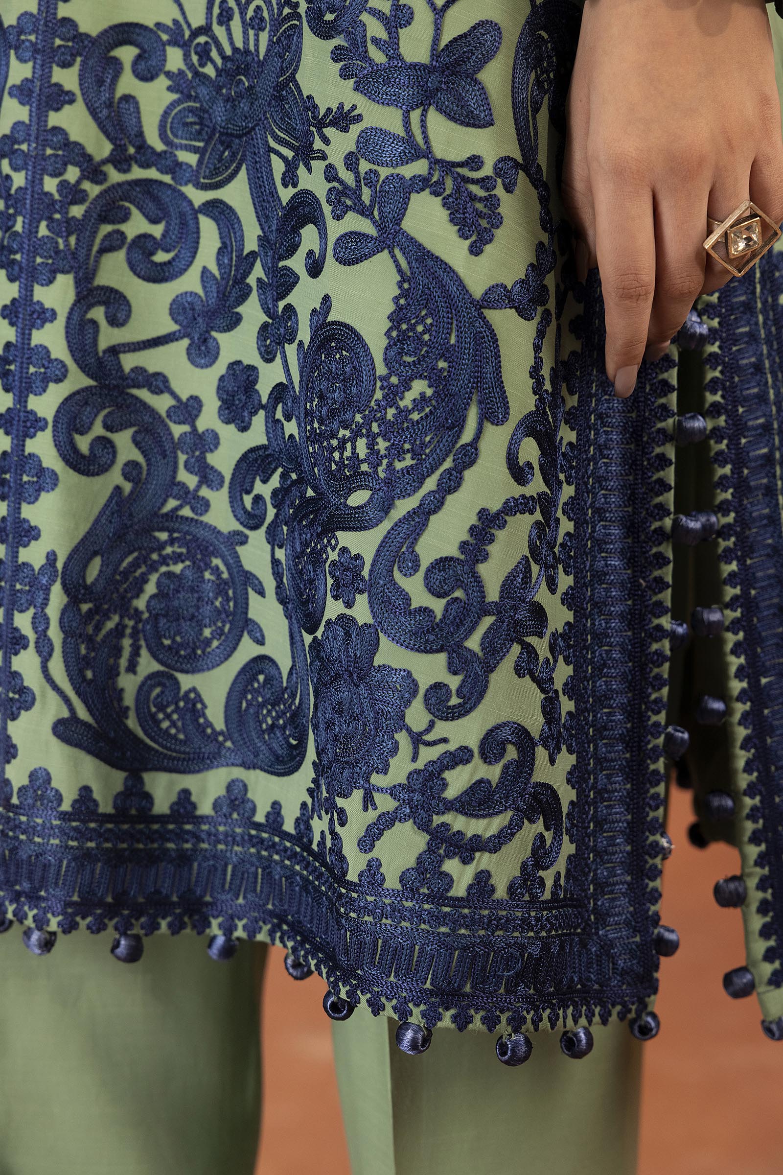 Stitched Embroidered Raw Silk Suit Secondary image