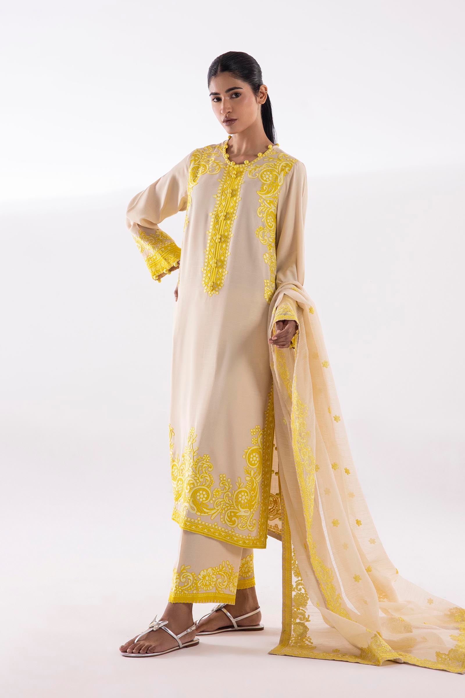 Stitched Embroidered Raw Silk Suit Main image
