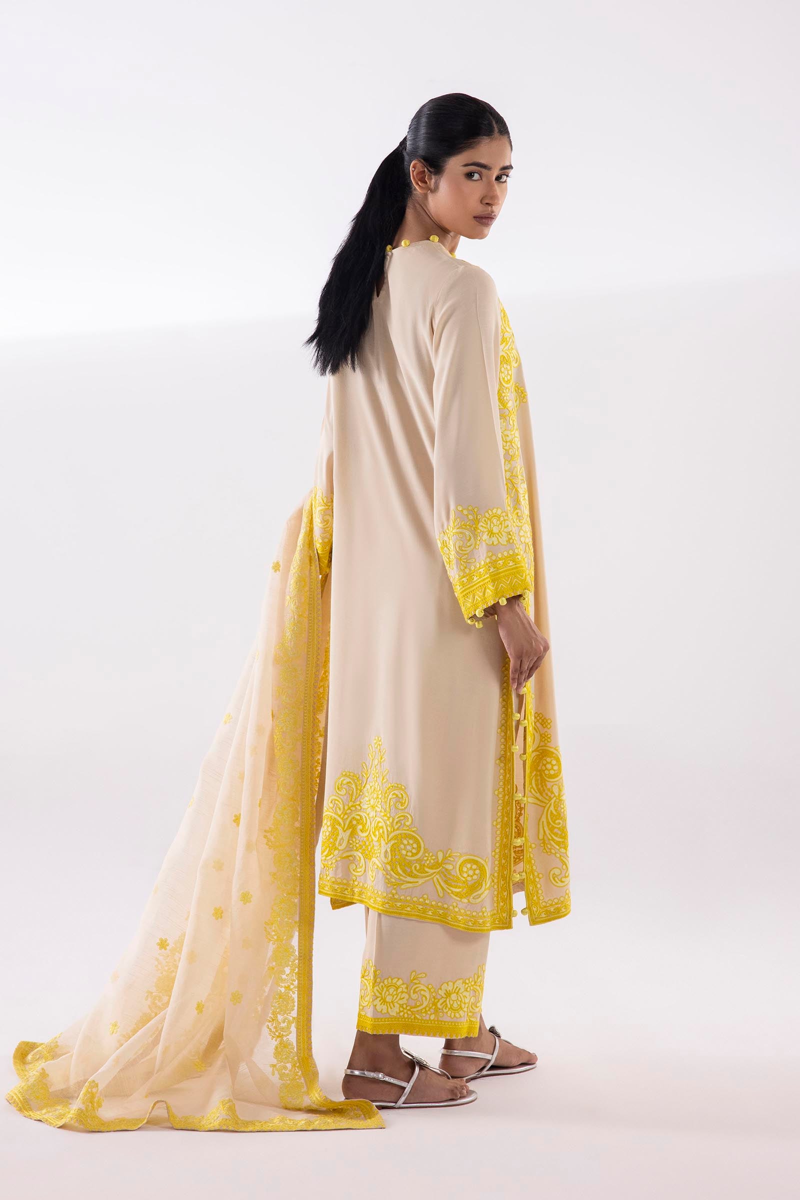 Stitched Embroidered Raw Silk Culotte Secondary image