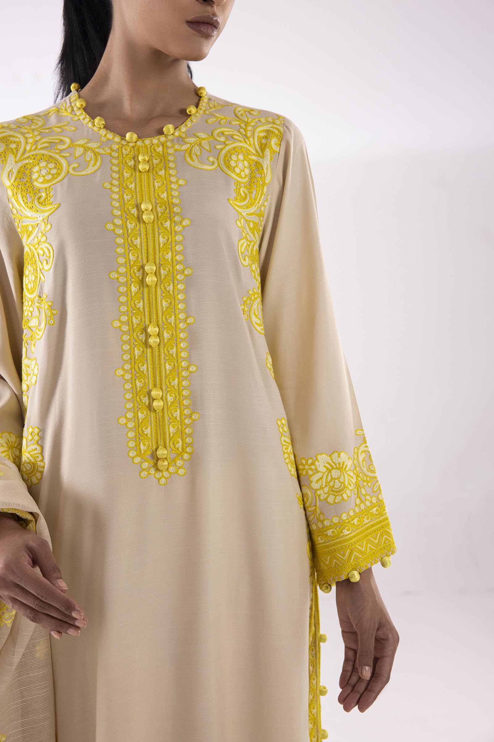 Stitched Embroidered Raw Silk Suit