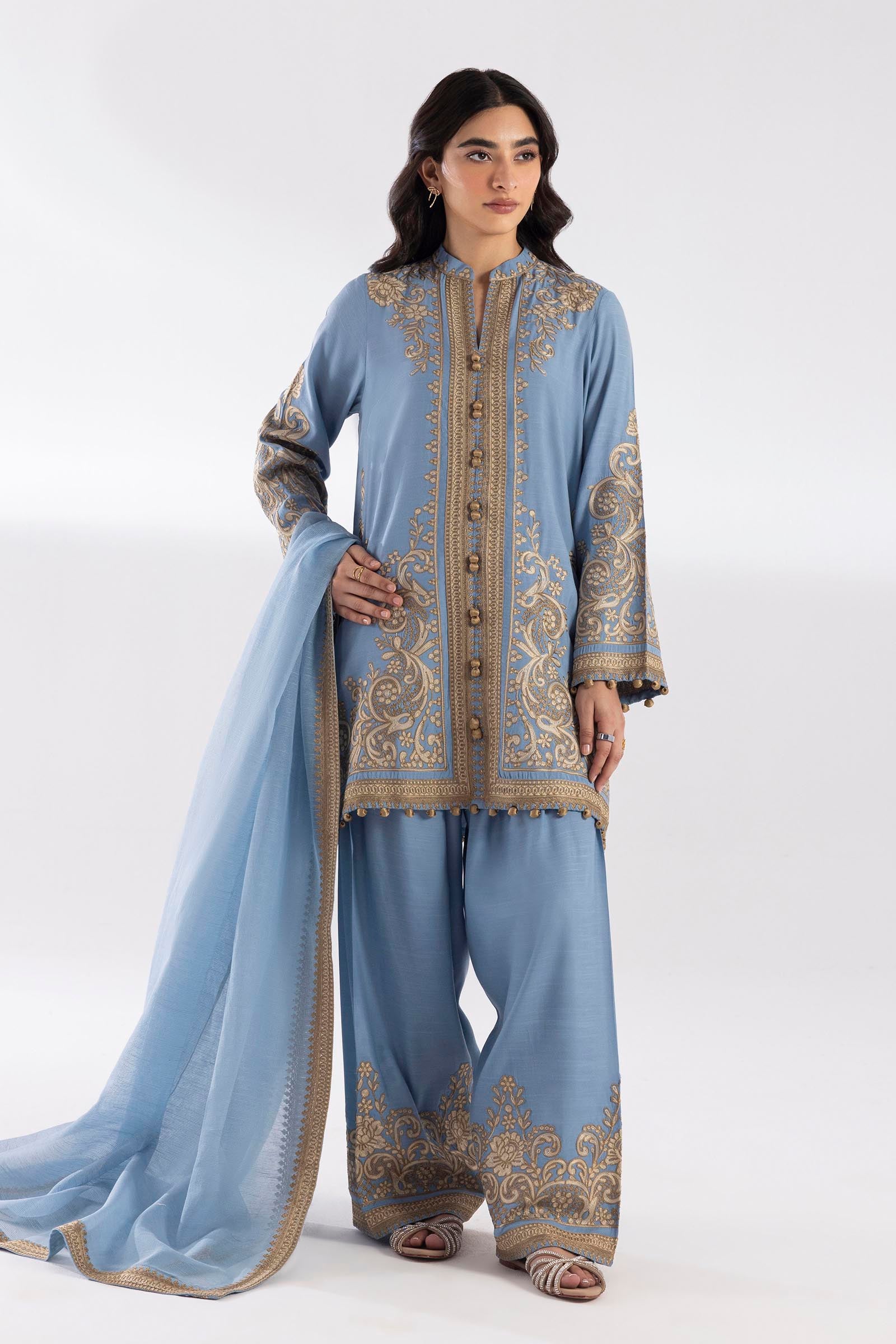Stitched Embroidered Raw Silk Suit Main image