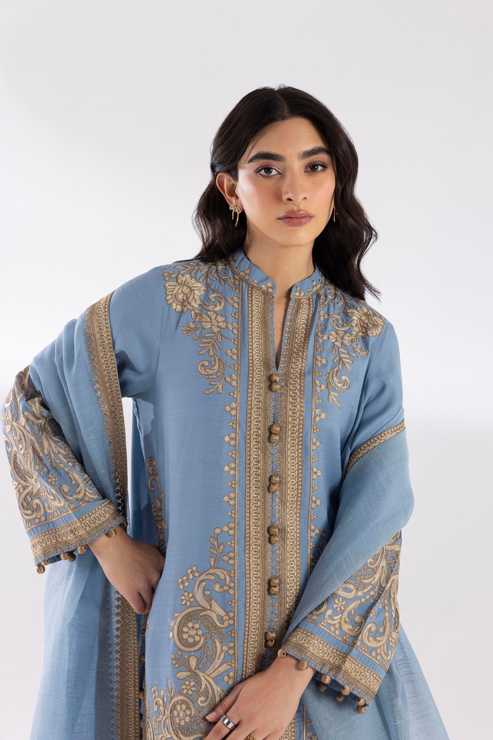 Stitched Embroidered Raw Silk Suit Secondary image