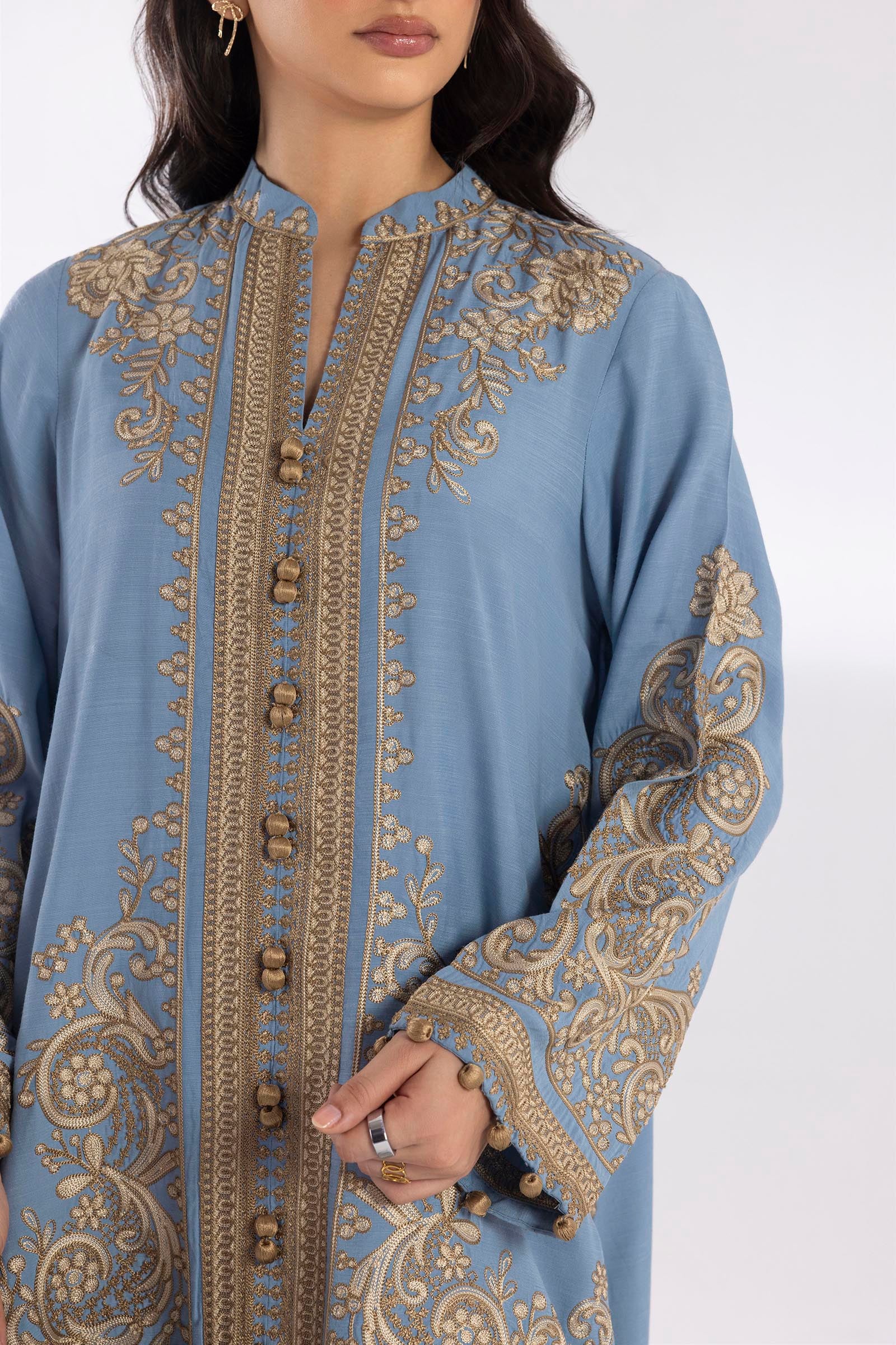 Stitched Embroidered Raw Silk Suit
