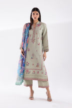 Stitched Embroidered Khaddar Slub Shirt + Culotte
