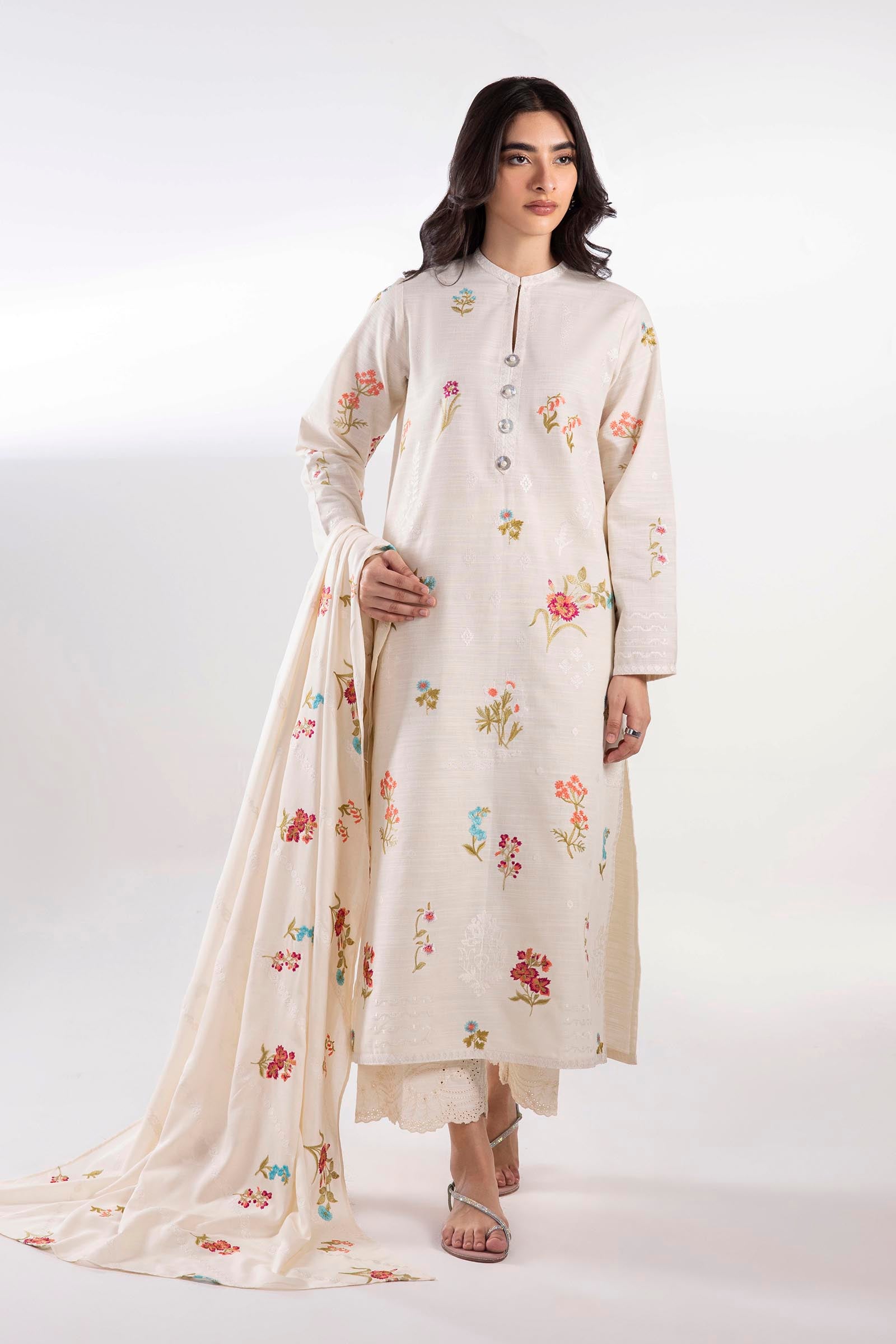 Stitched Embroidered Khaddar Shirt + Culotte Main image