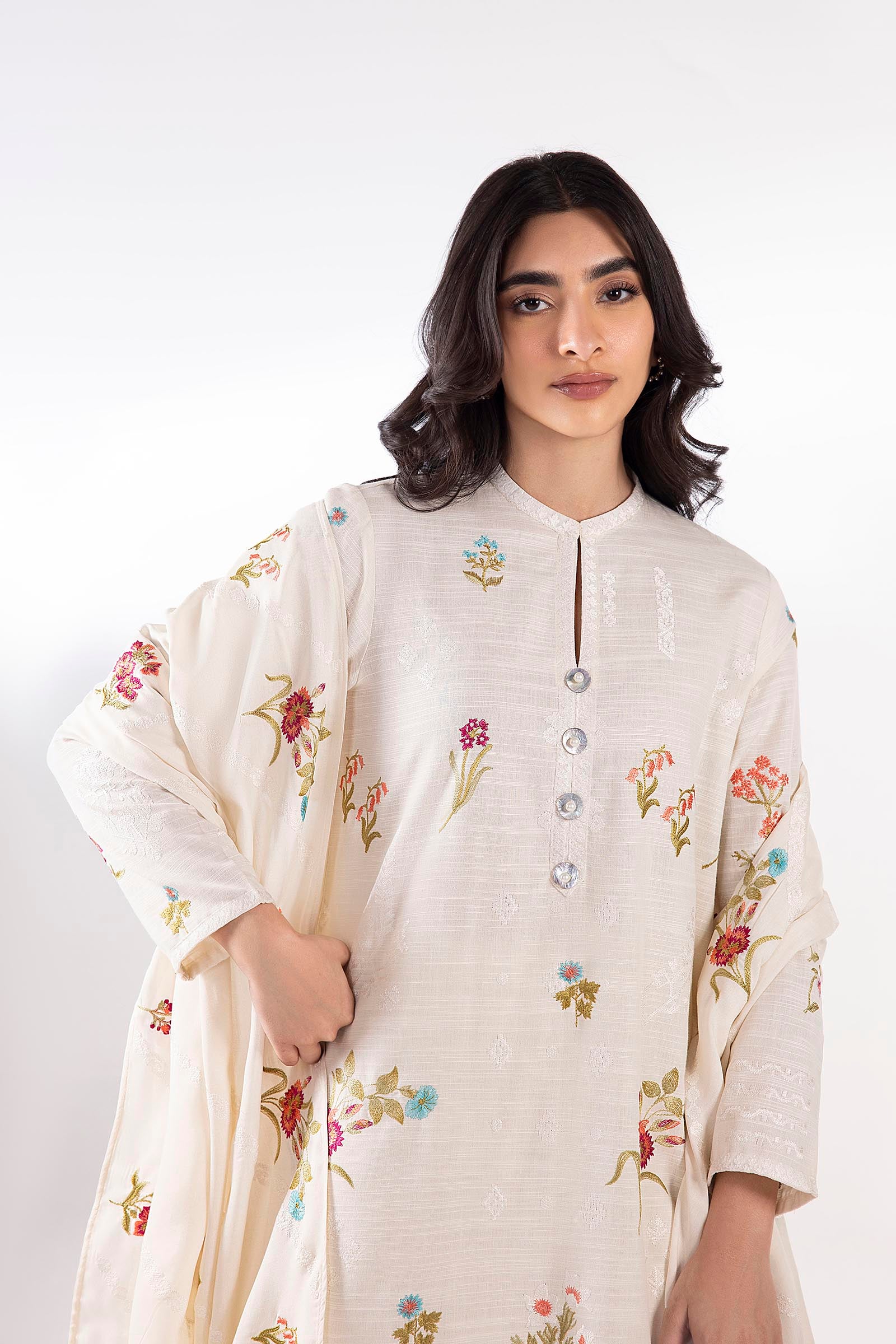Stitched Embroidered Khaddar Shirt + Culotte Secondary image