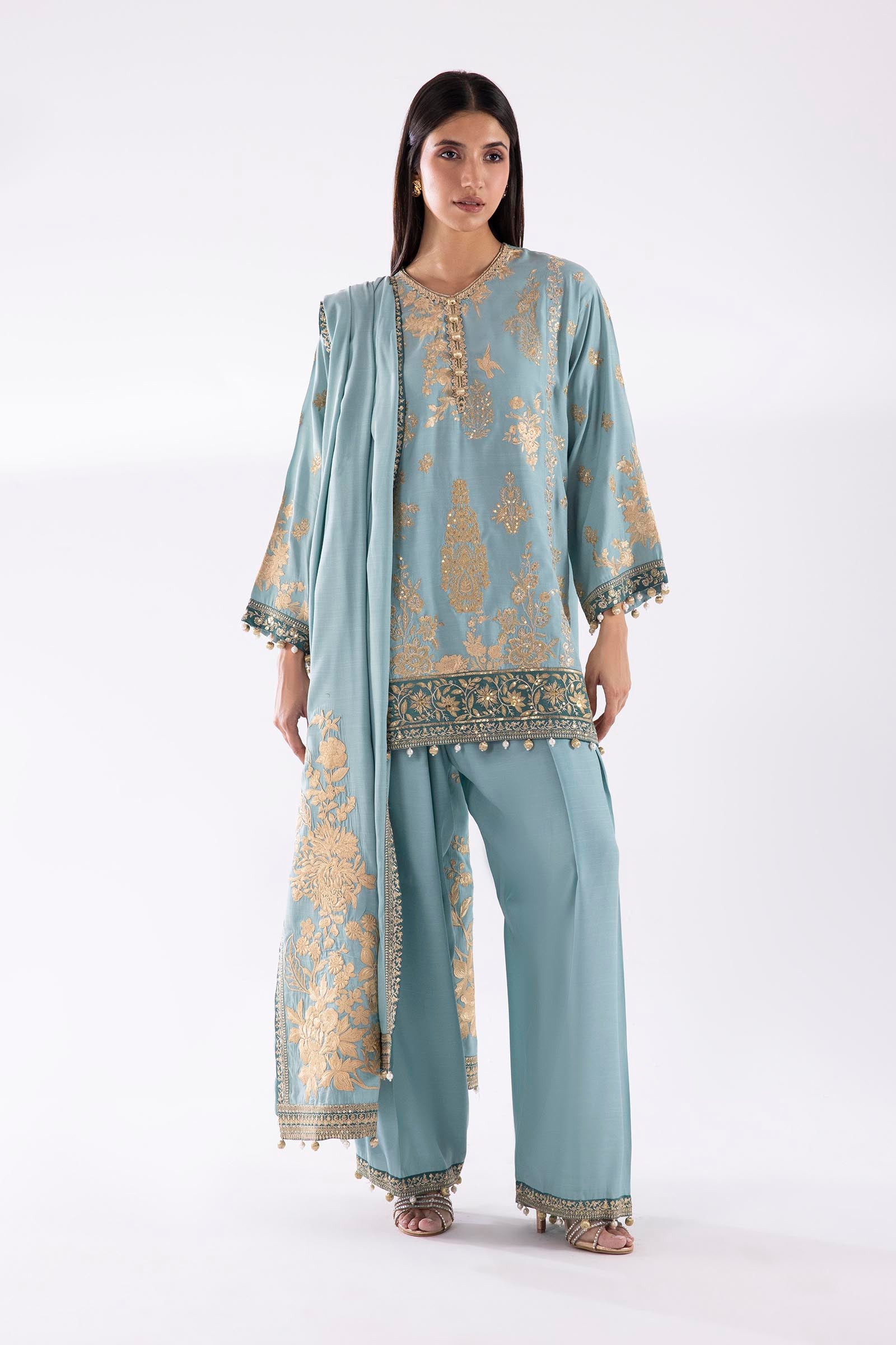 Stitched Embroidered Raw Silk Suit Main image