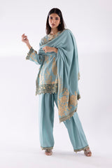 Stitched Embroidered Raw Silk Suit