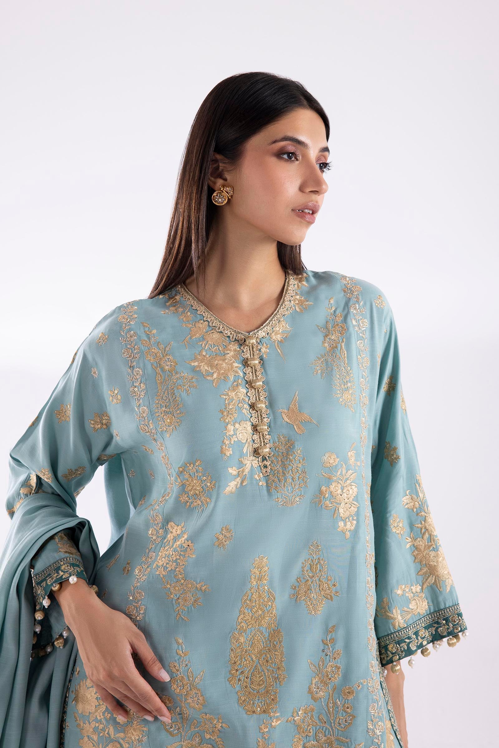 Stitched Embroidered Raw Silk Suit Secondary image