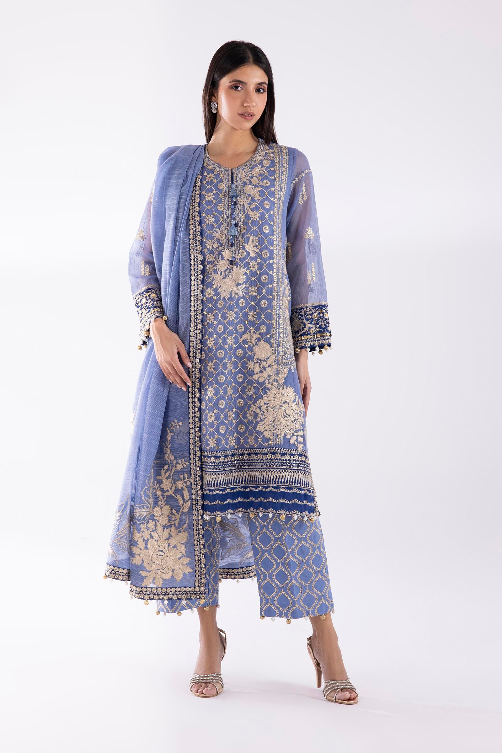 Stitched Signature Embroidered Cotton Net Suit Main image