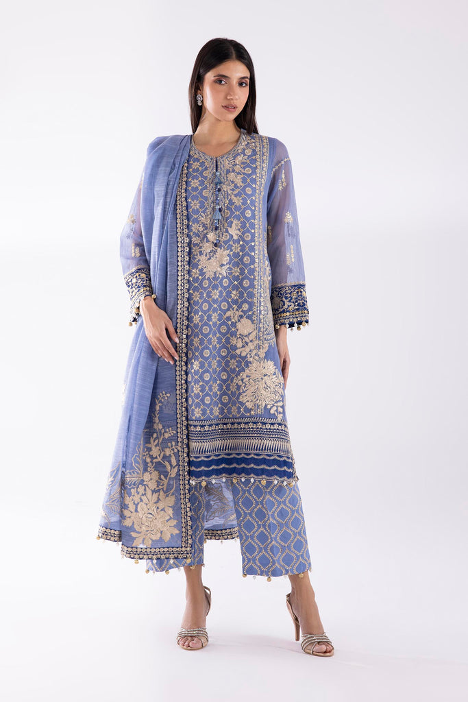 Stitched Signature Embroidered Cotton Net Suit