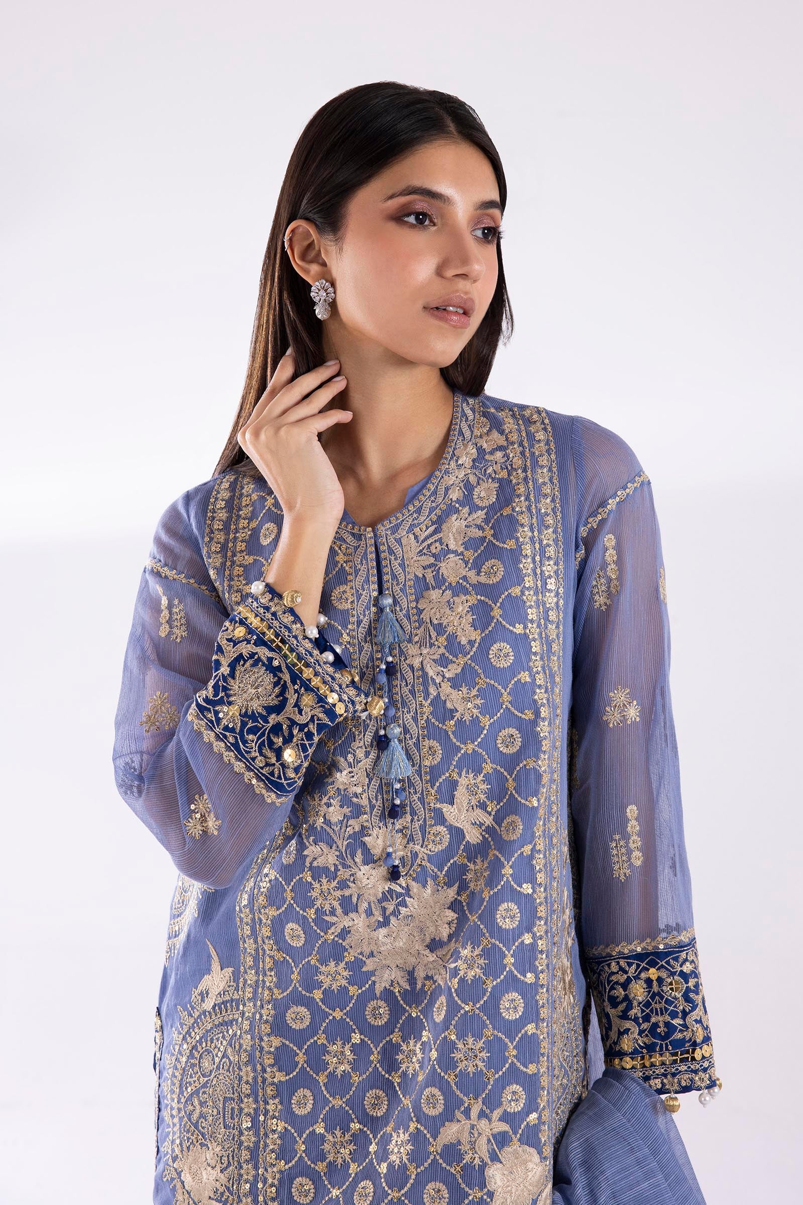 Stitched Signature Embroidered Cotton Net Suit Secondary image