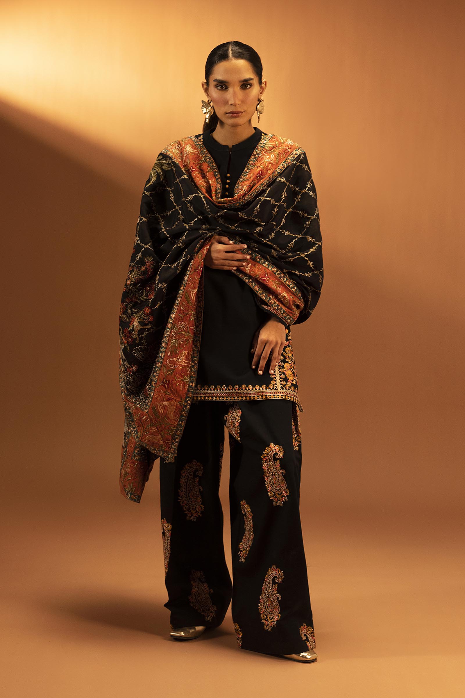Embroidered Raw Silk Shawl