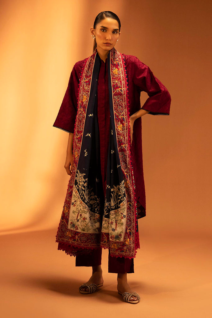 Embroidered Raw Silk Shawl