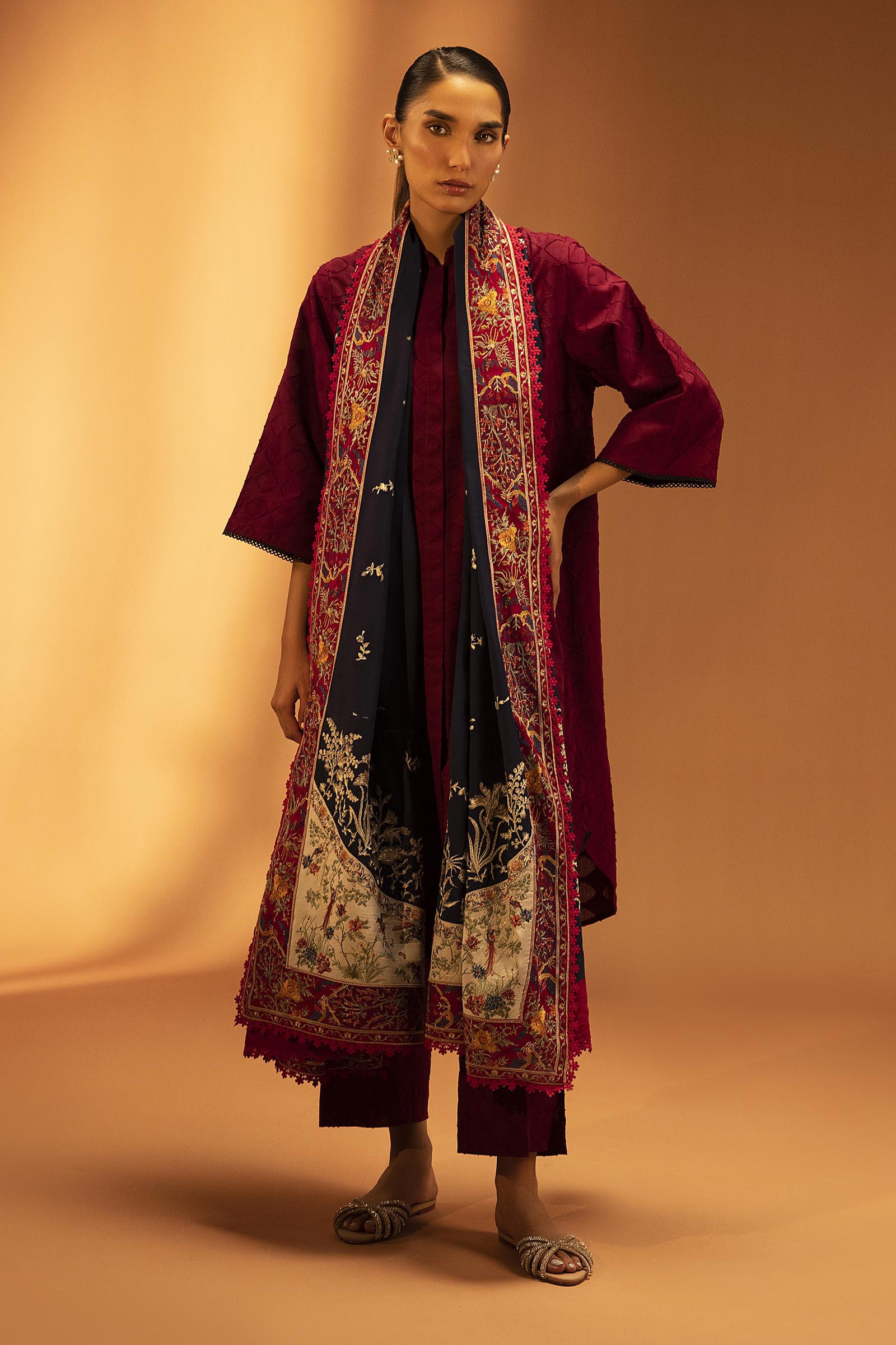 Embroidered Raw Silk Shawl