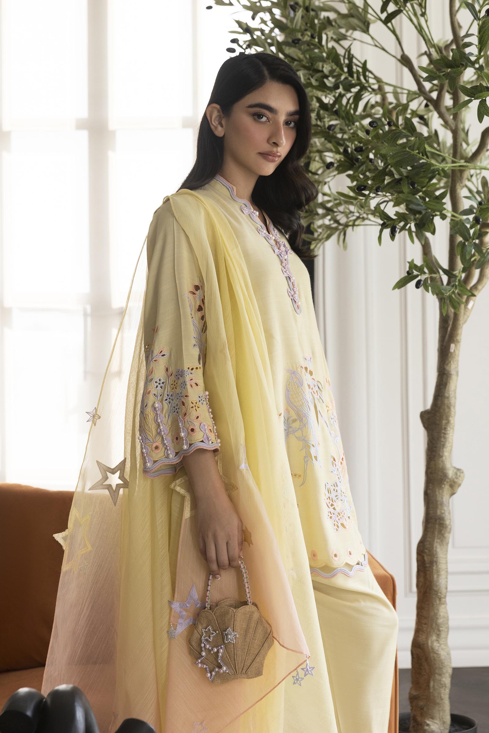 Stitched Embroidered Raw Silk Shirt + Shalwar Main image