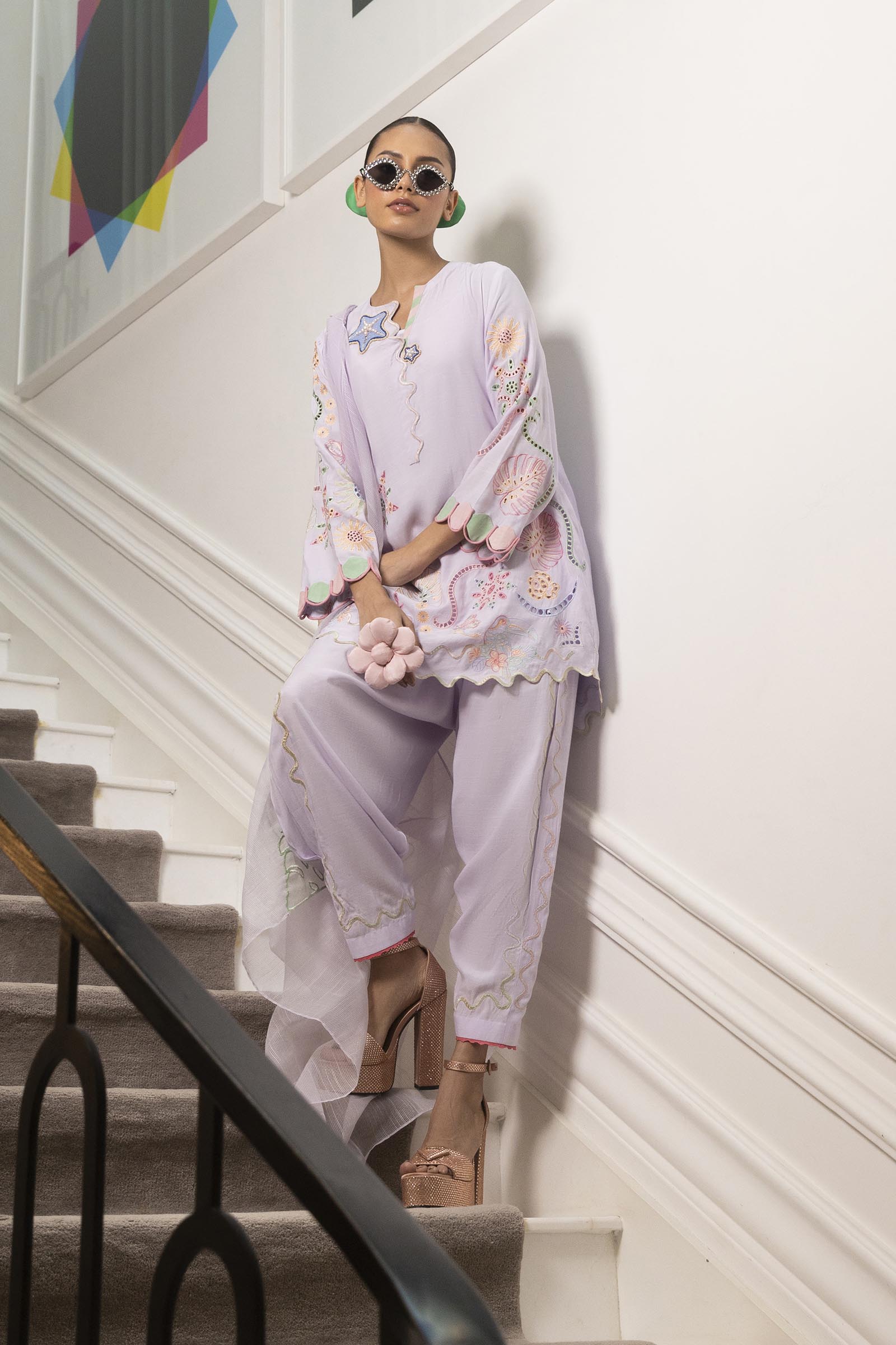 Stitched Embroidered Raw Silk Shirt + Shalwar Secondary image