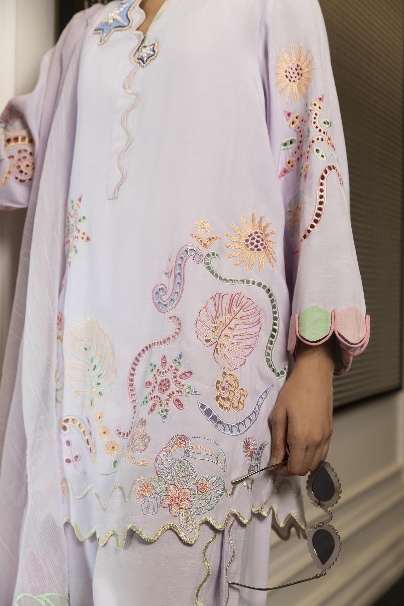 Stitched Embroidered Raw Silk Shirt + Shalwar
