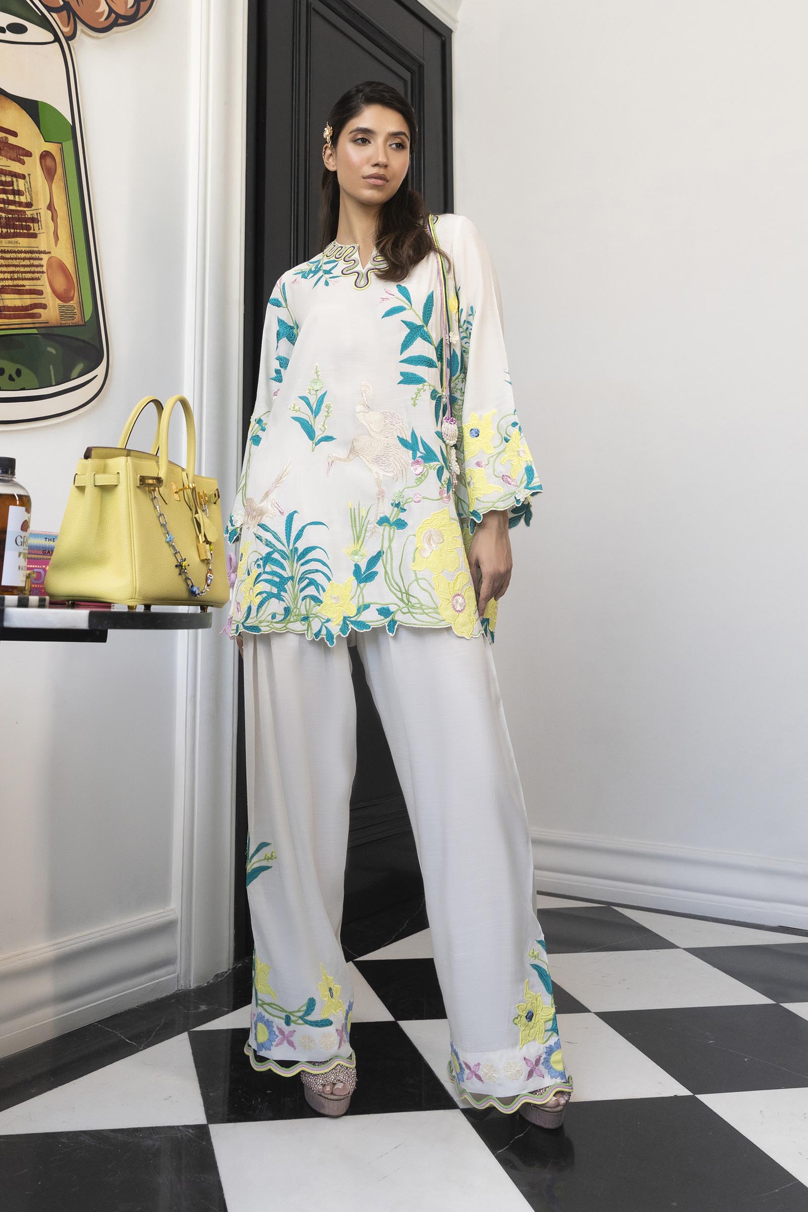 Stitched Embroidered Raw Silk Shirt + Shalwar Main image