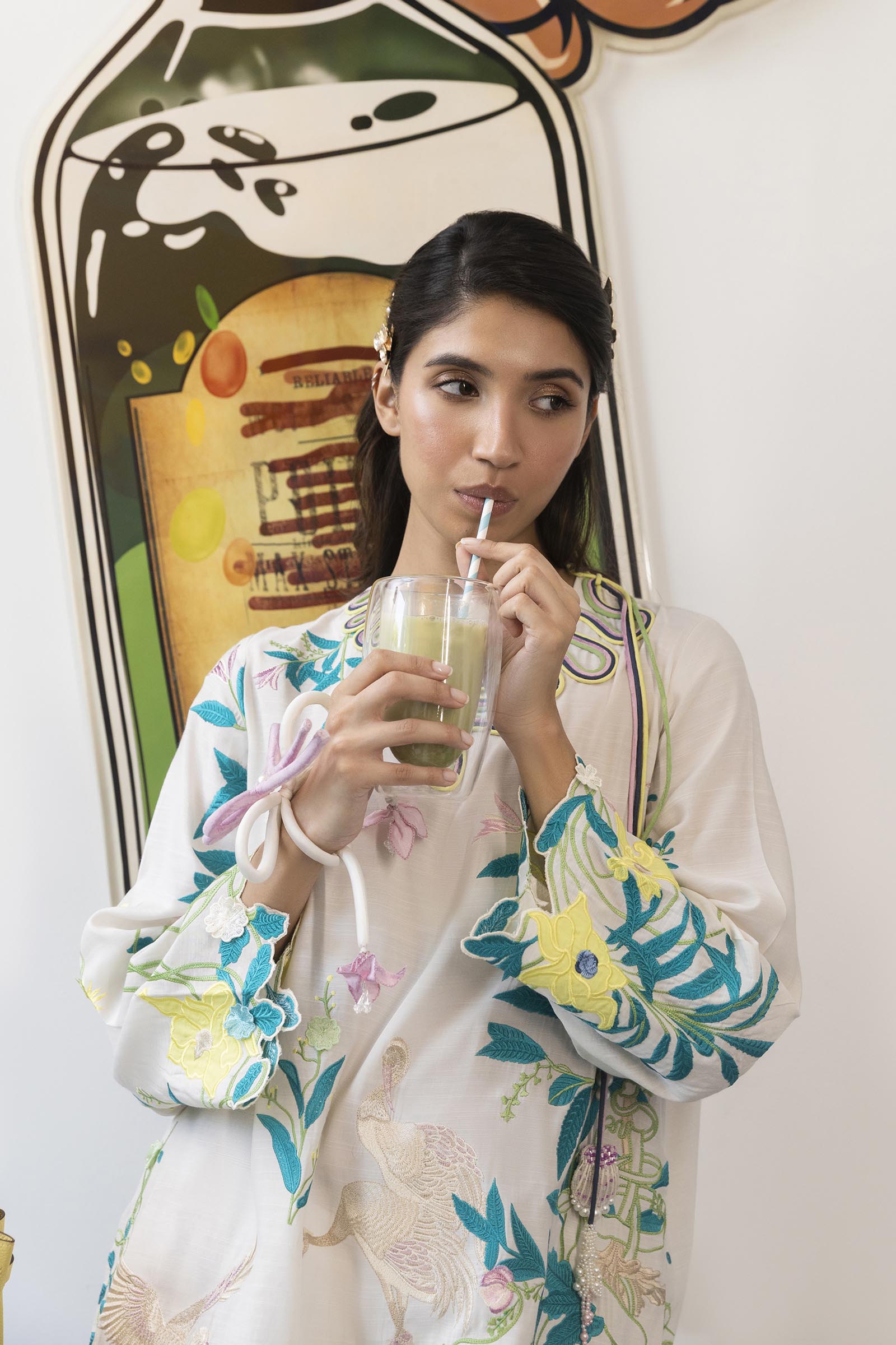 Stitched Embroidered Raw Silk Shirt + Shalwar Secondary image