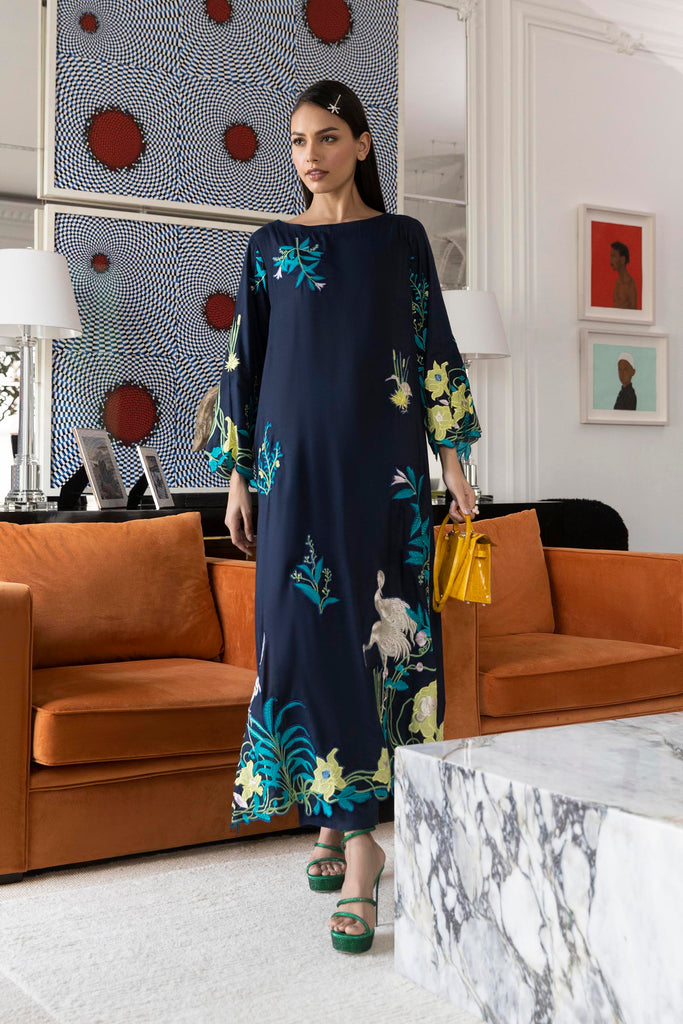 Stitched Embroidered Raw Silk Shirt + Trouser