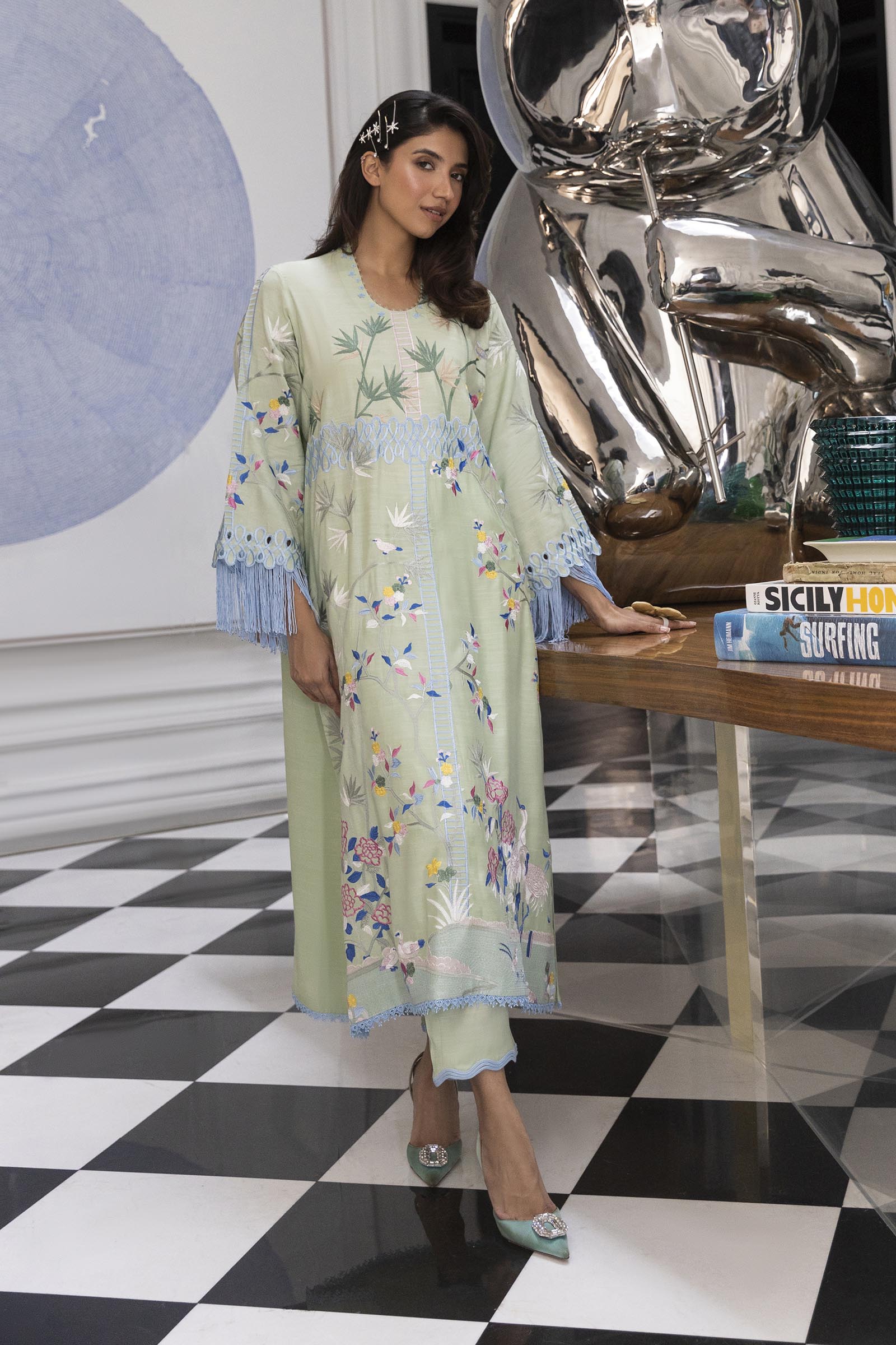 Stitched Embroidered Raw Silk Shirt + Trouser Main image