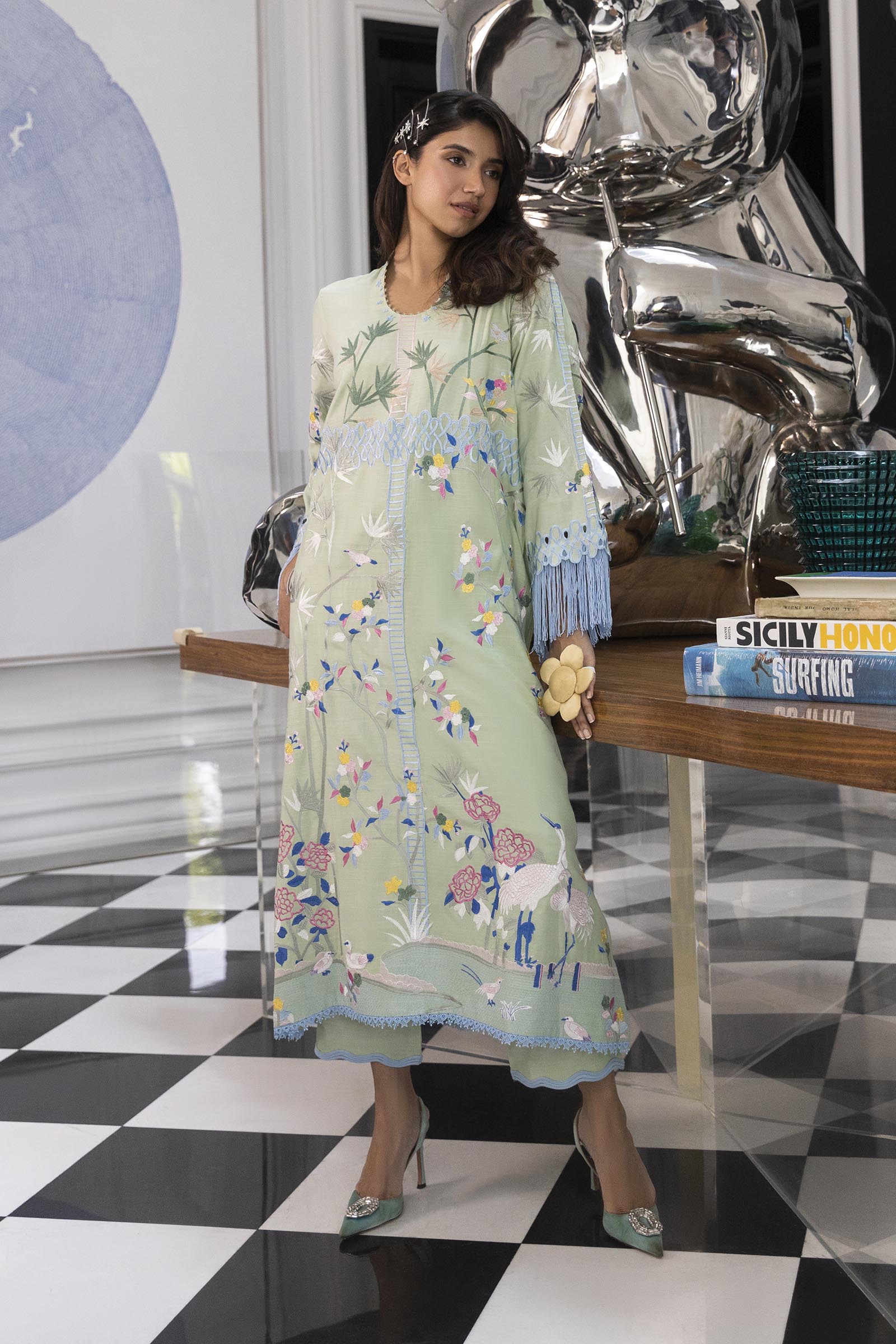 Stitched Embroidered Raw Silk Shirt + Trouser