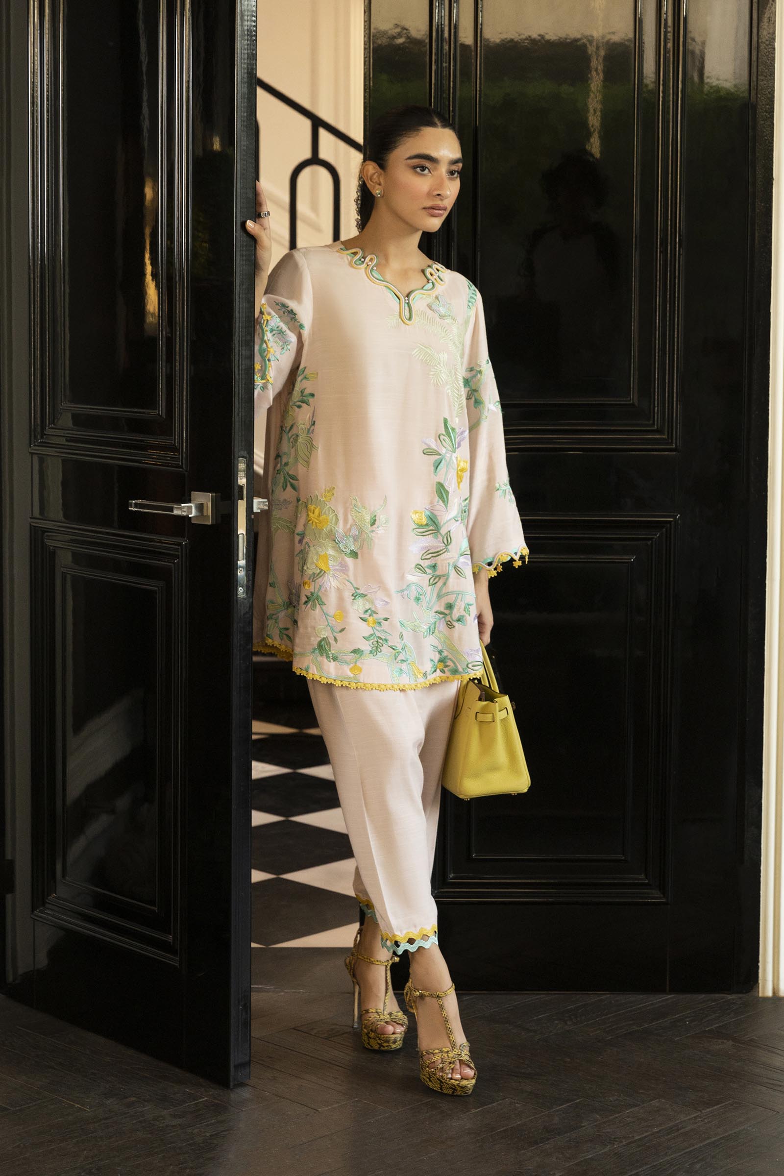 Stitched Embroidered Raw Silk Shirt + Shalwar