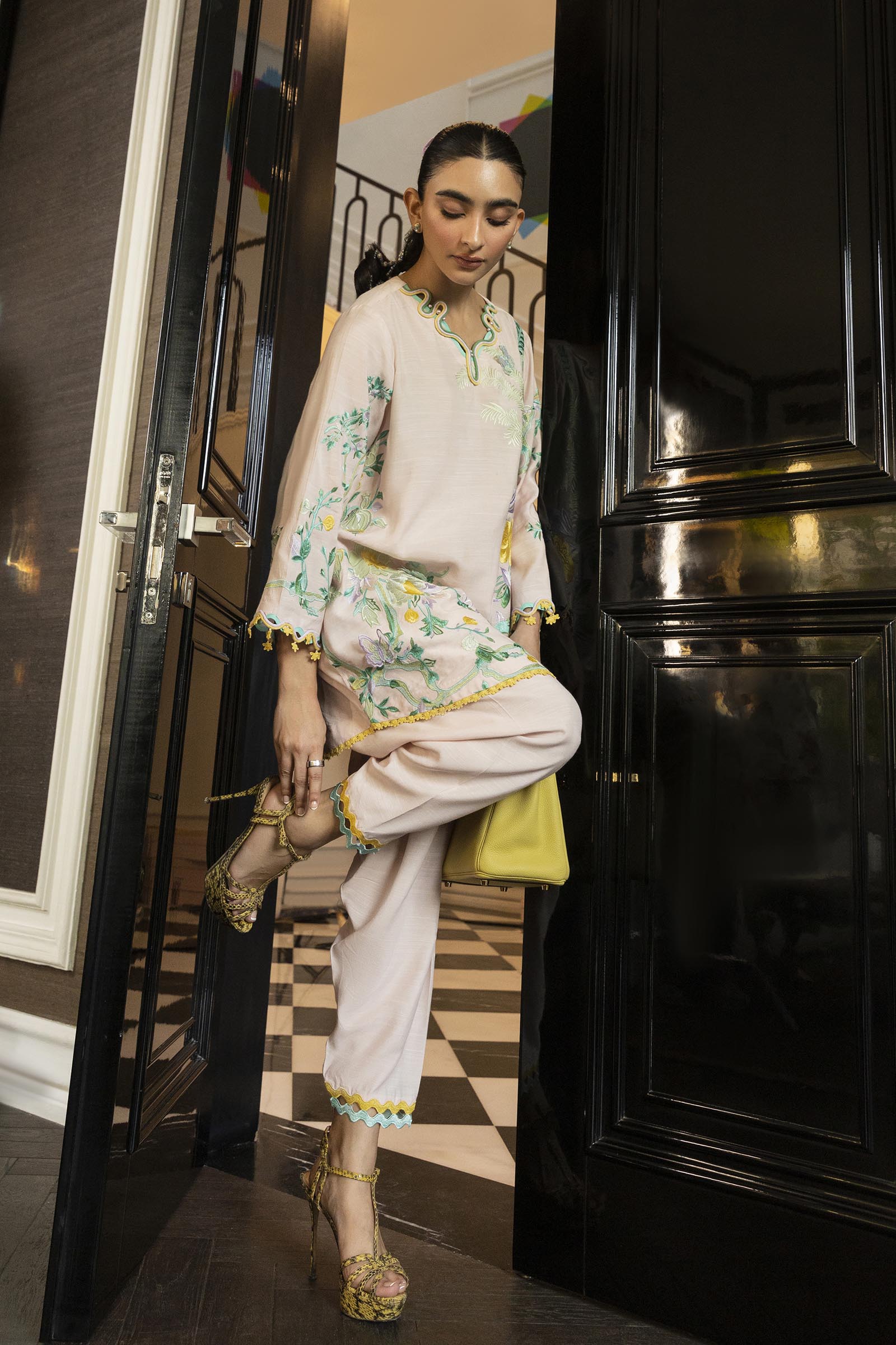 Stitched Embroidered Raw Silk Shirt + Shalwar