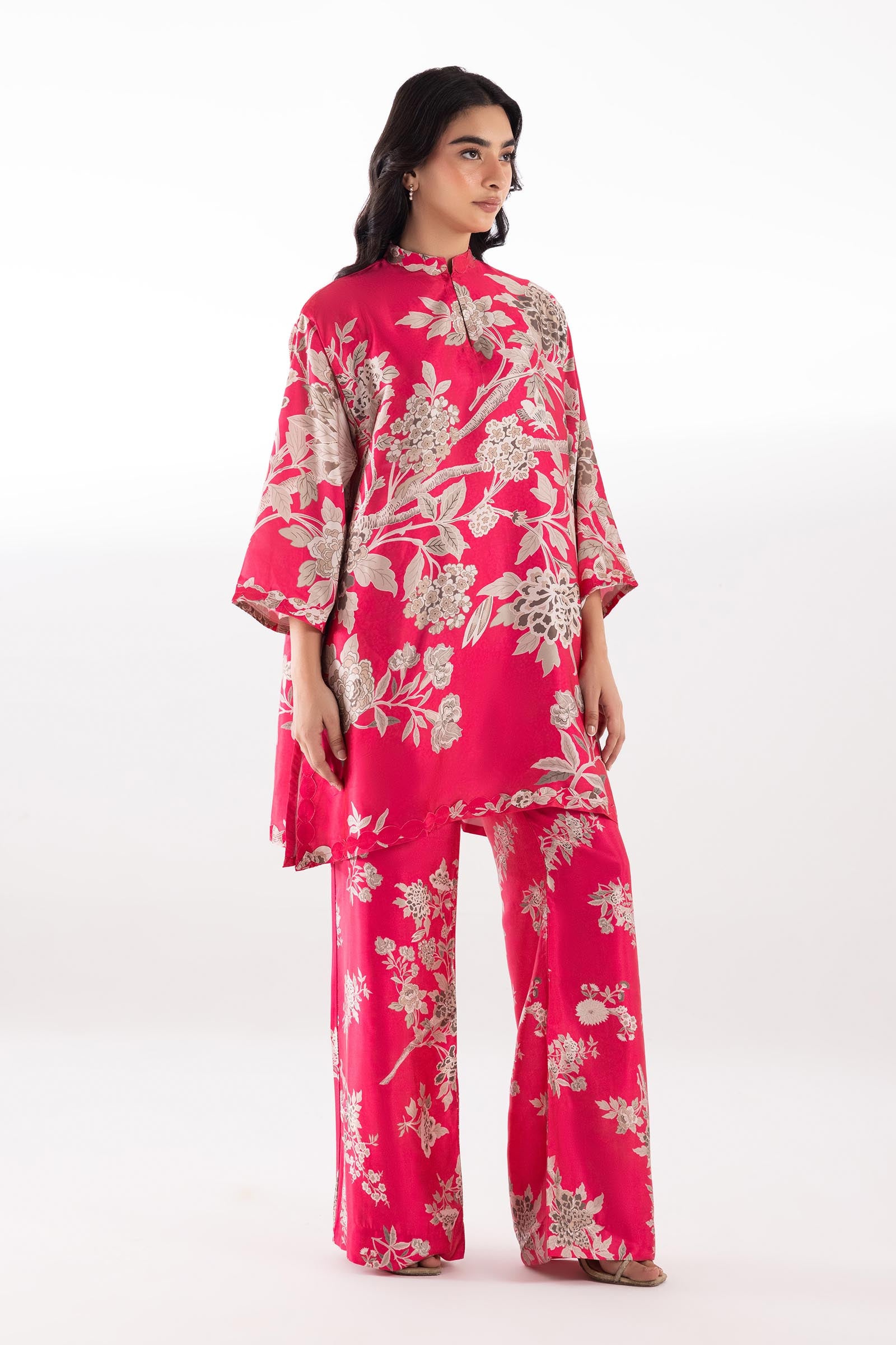 Stitched Printed Satin Shirt + Boot Pants Main image