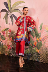 Stitched Printed Satin Shirt + Culotte