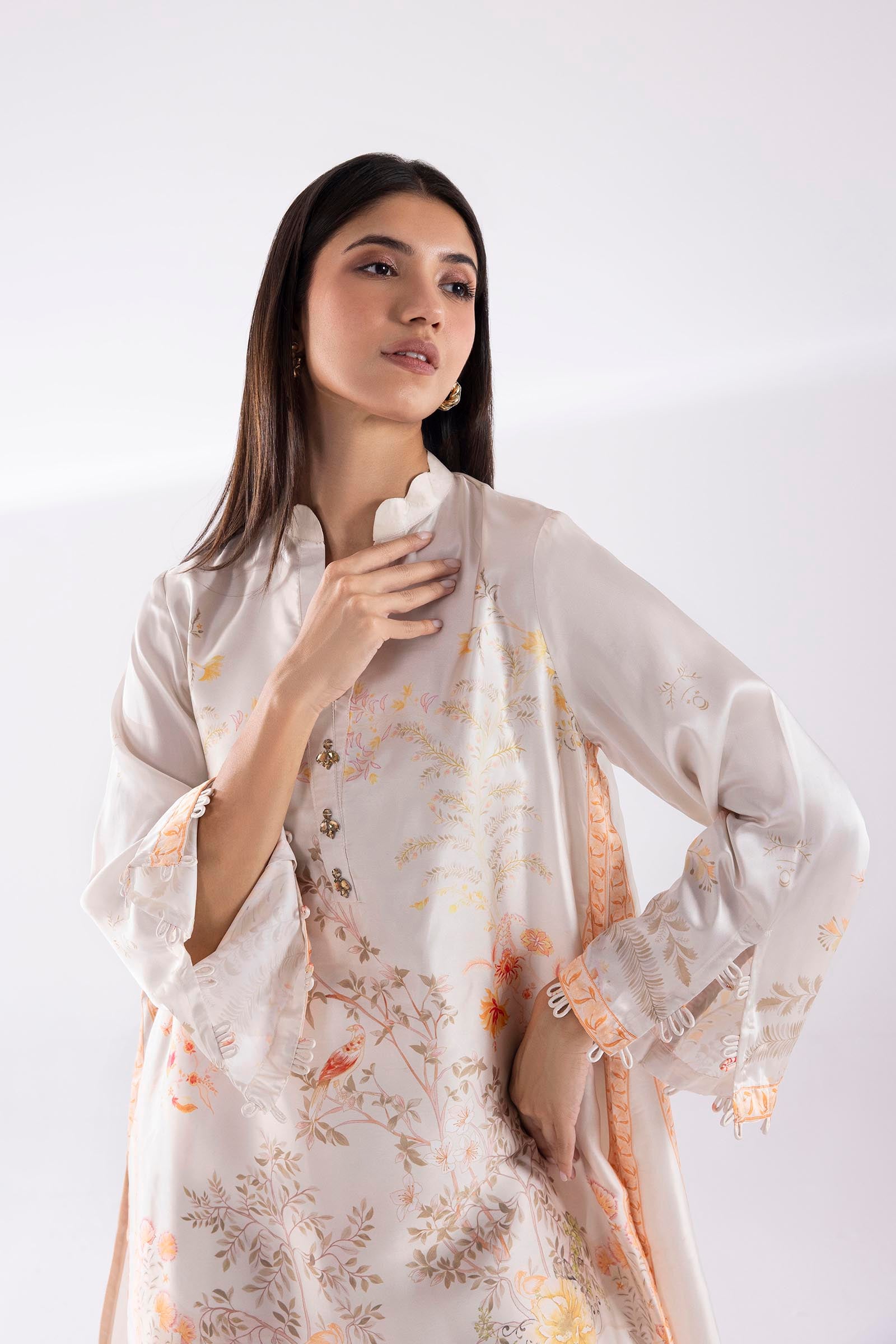 Stitched Printed Satin Shirt + Culottes Secondary image
