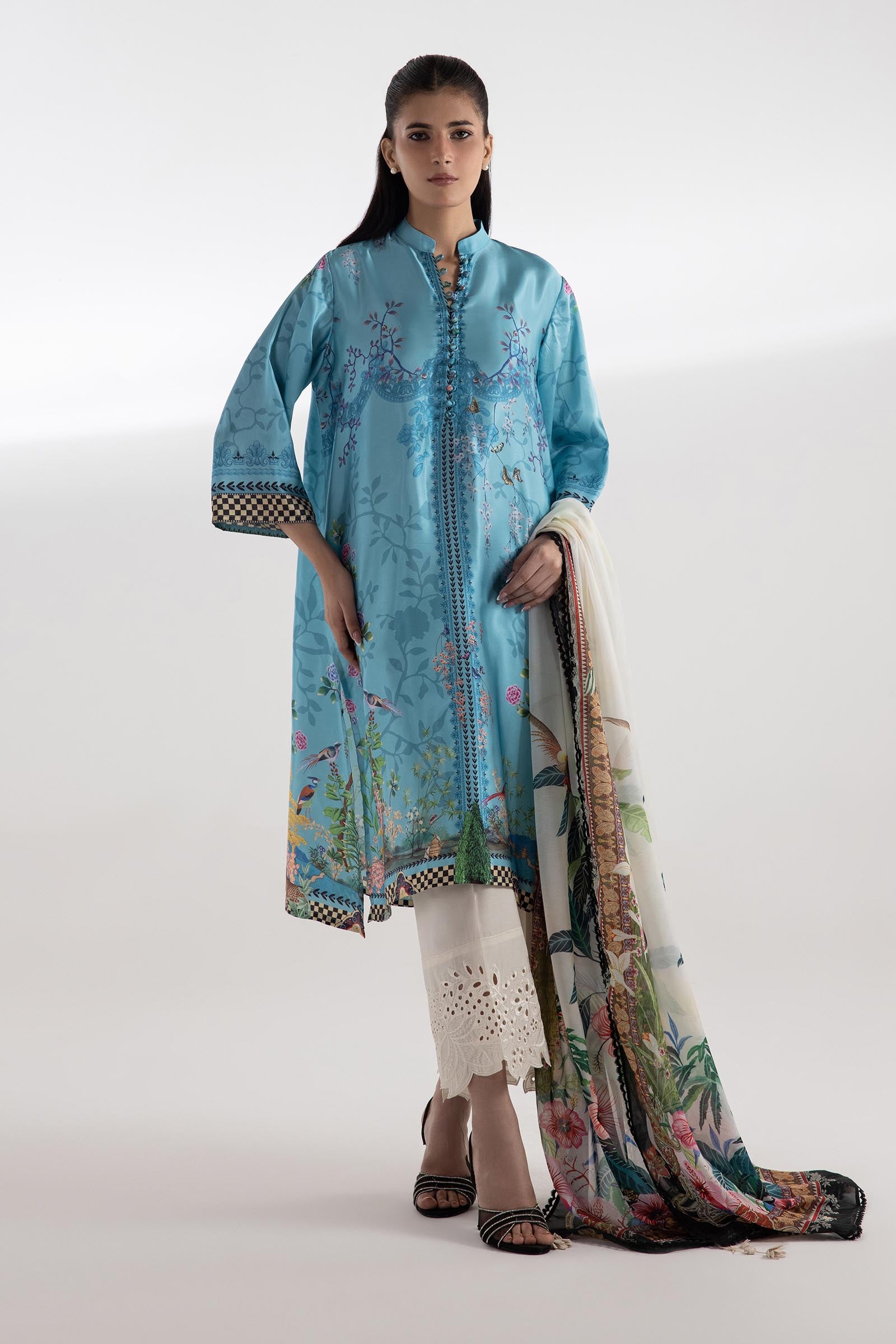 Stitched Printed Satin Shirt + Dupatta