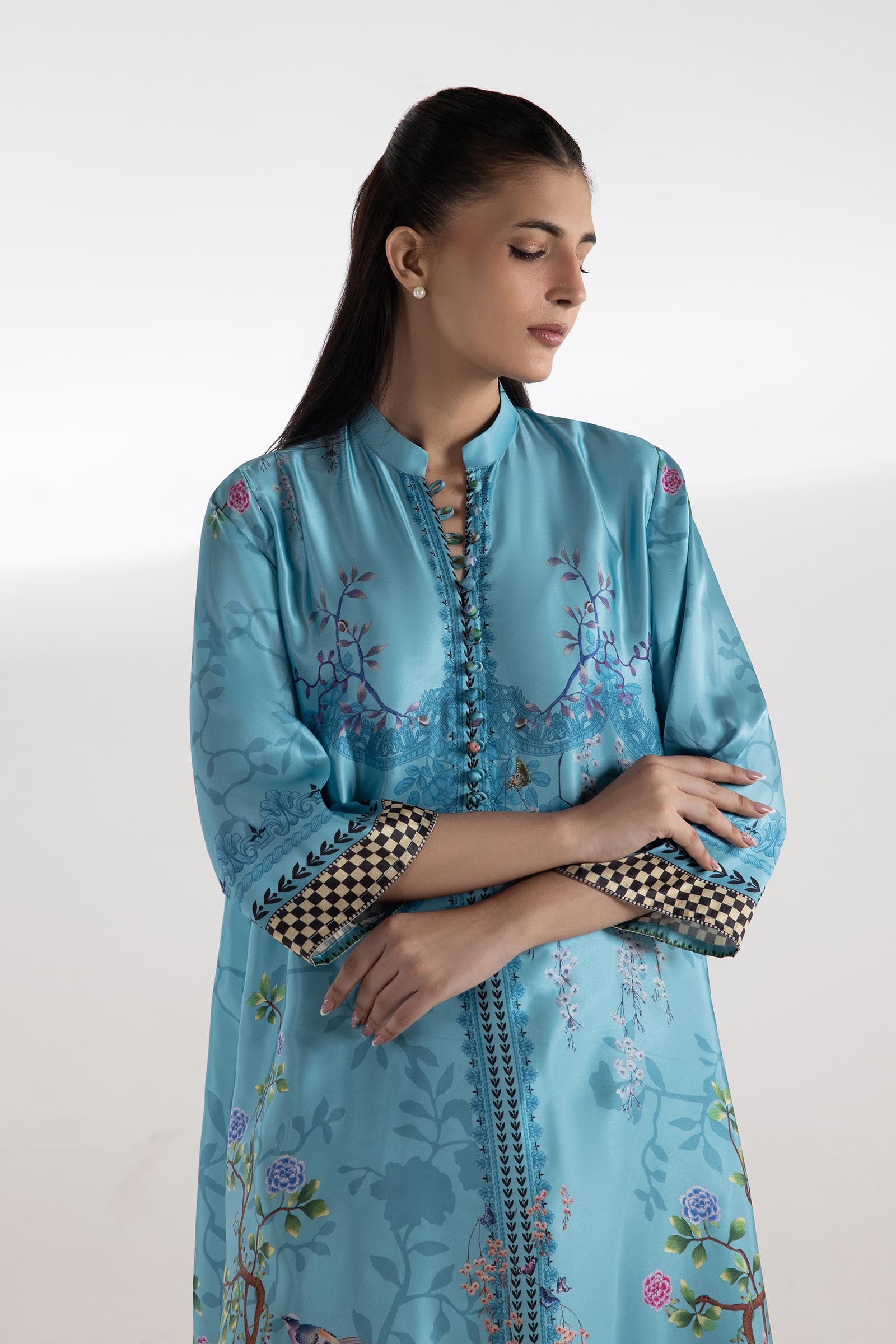 Stitched Printed Satin Shirt + Dupatta Secondary image