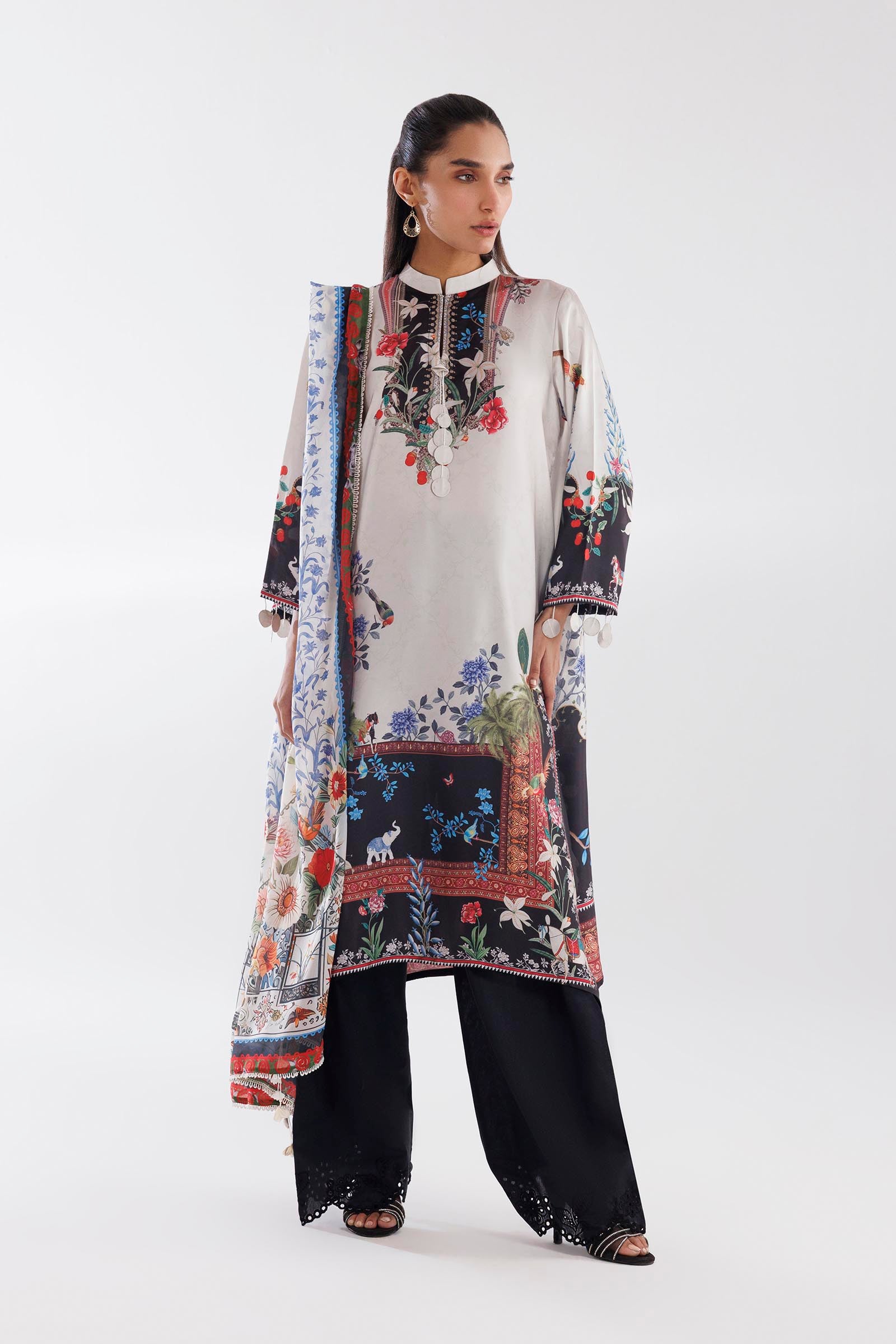 Stitched Printed Satin Shirt + Dupatta Main image