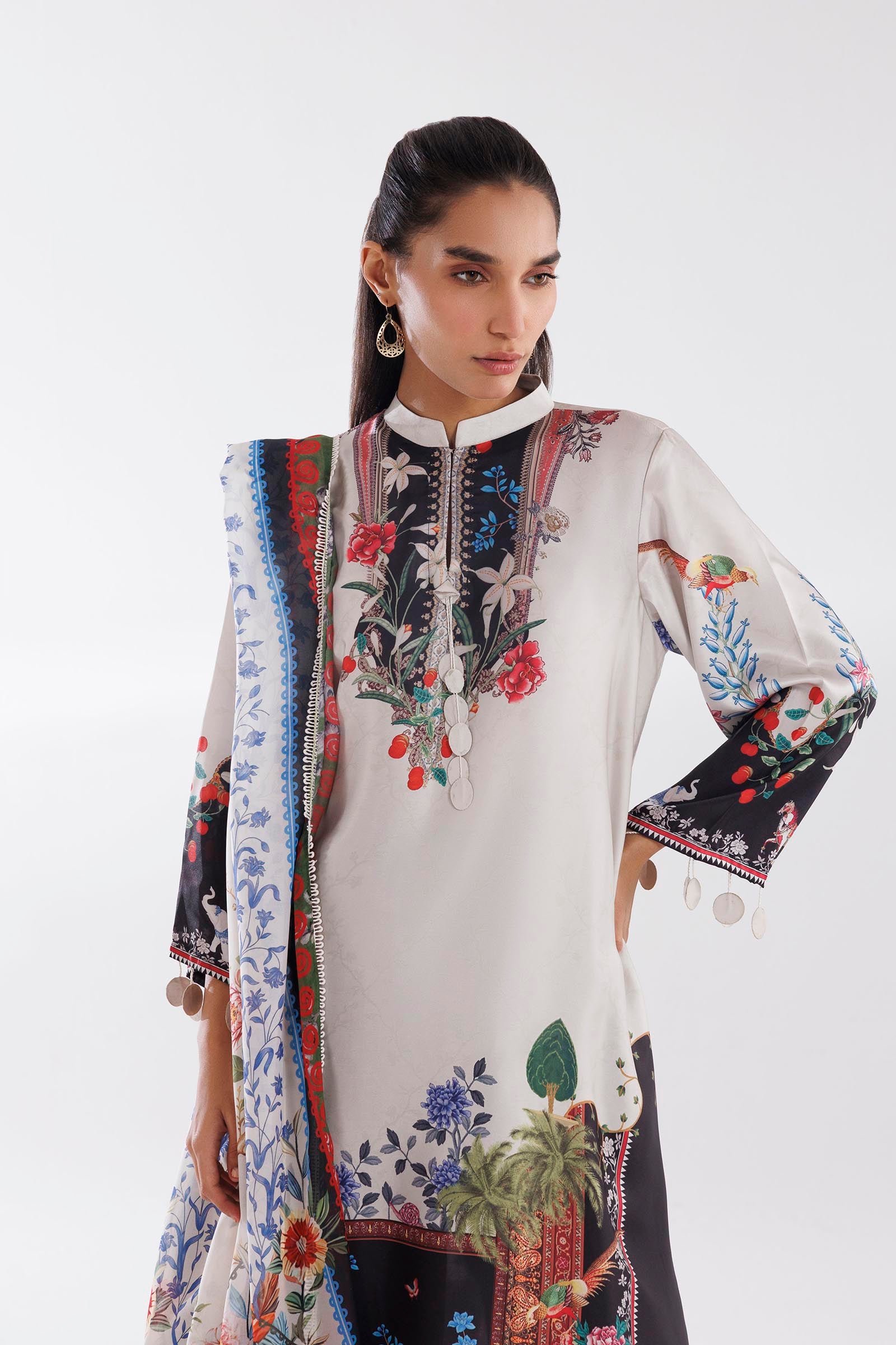 Stitched Printed Satin Shirt + Dupatta Secondary image