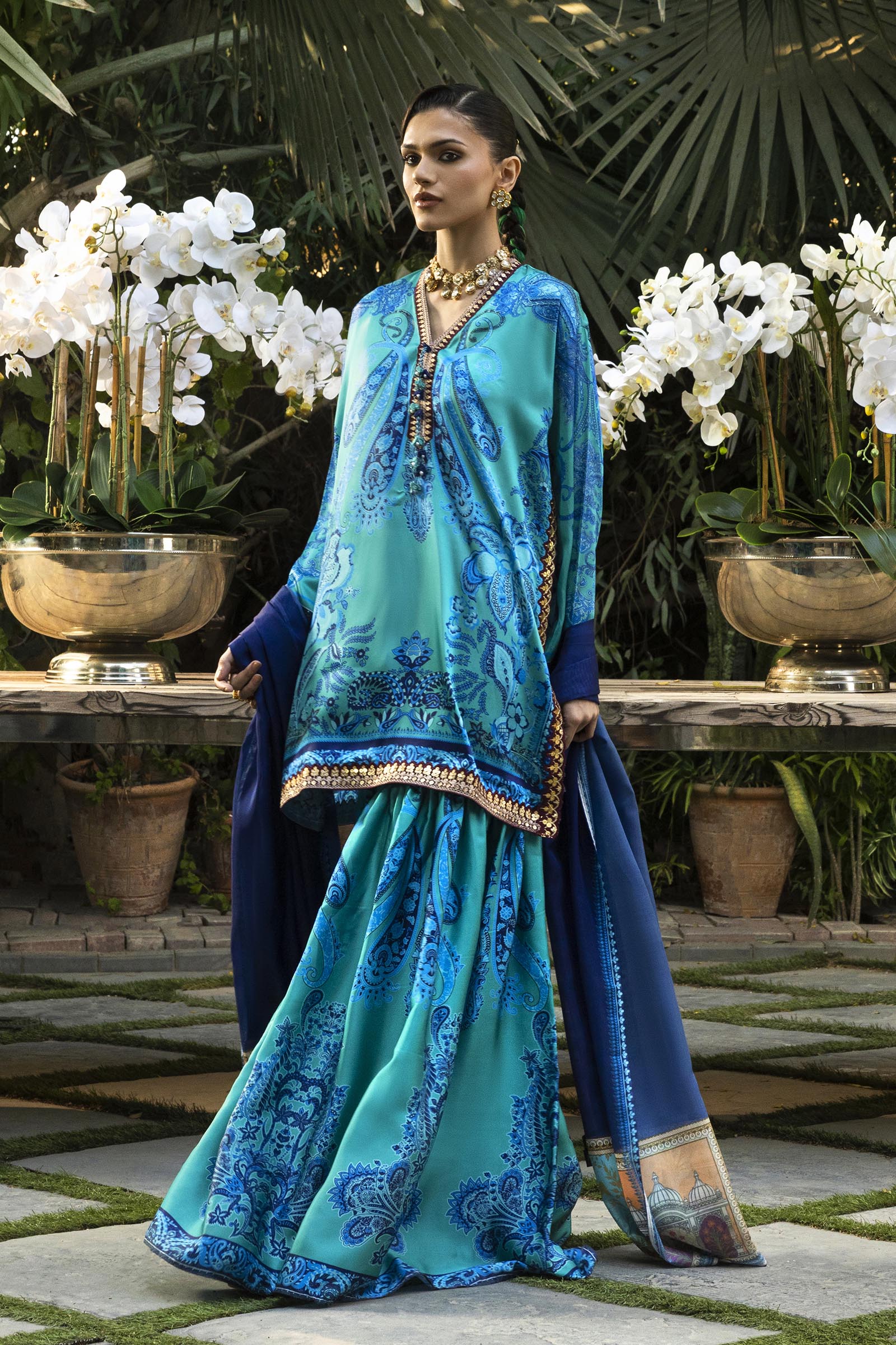 Stitched Embroidered Satin Suit