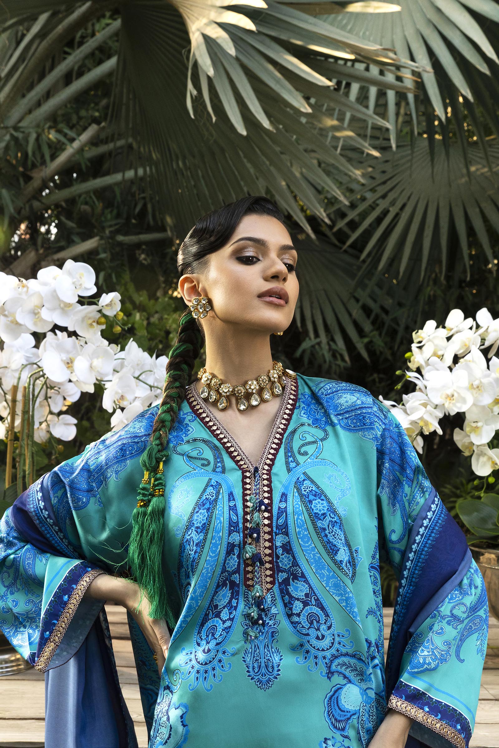 Stitched Embroidered Satin Suit