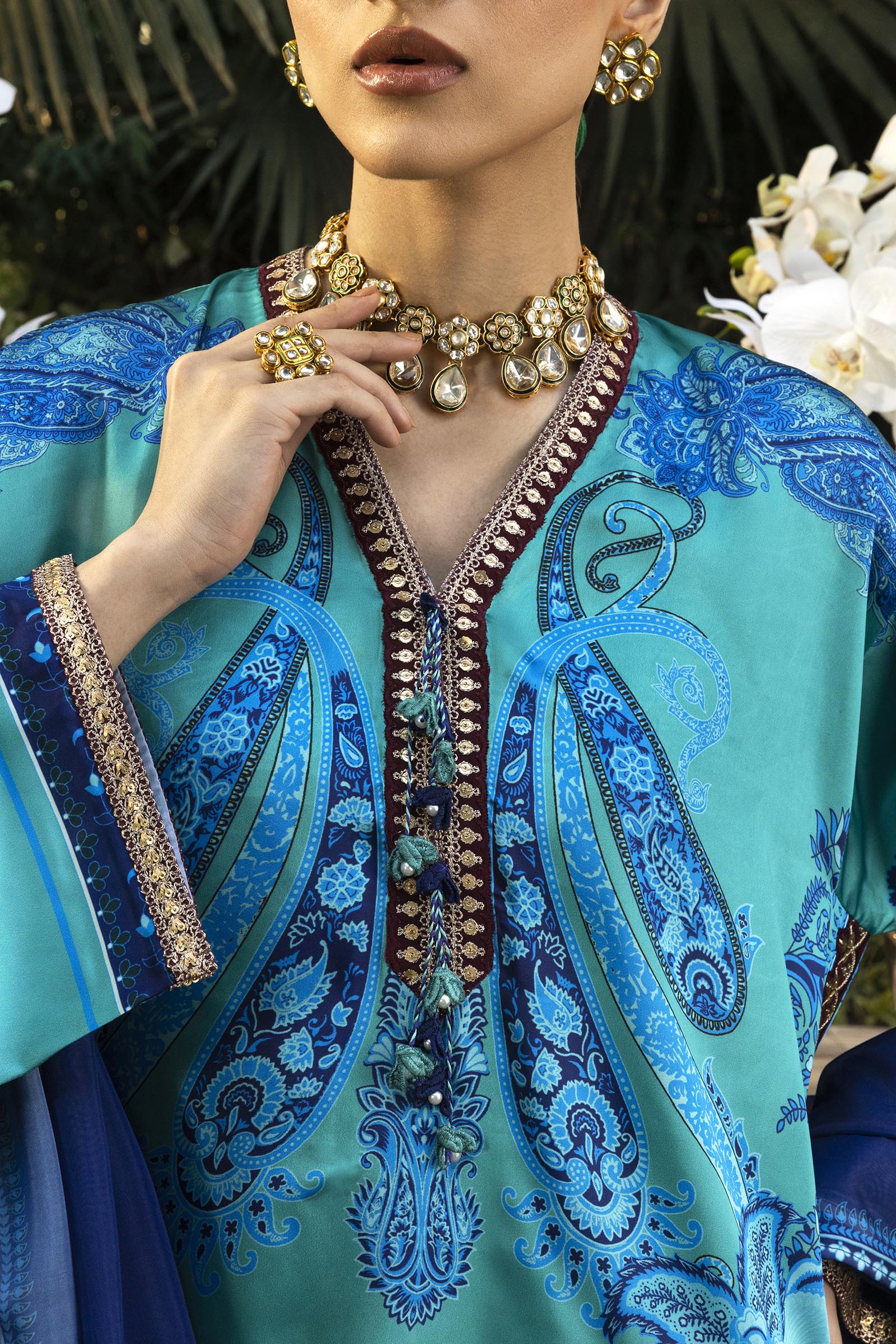 Stitched Embroidered Satin Suit Secondary image