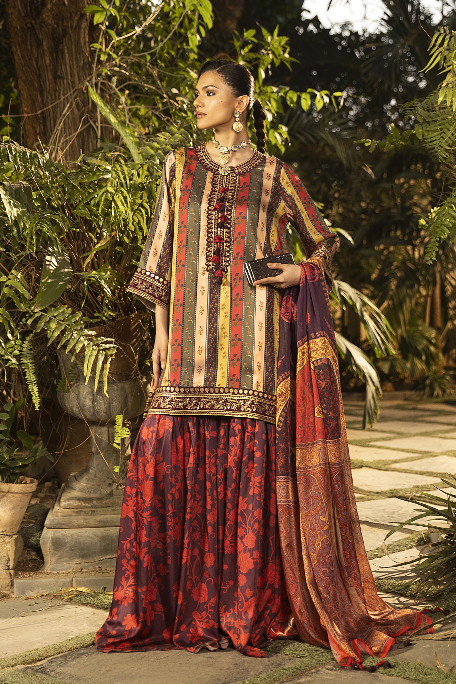 Stitched Embroidered Satin Suit Main image