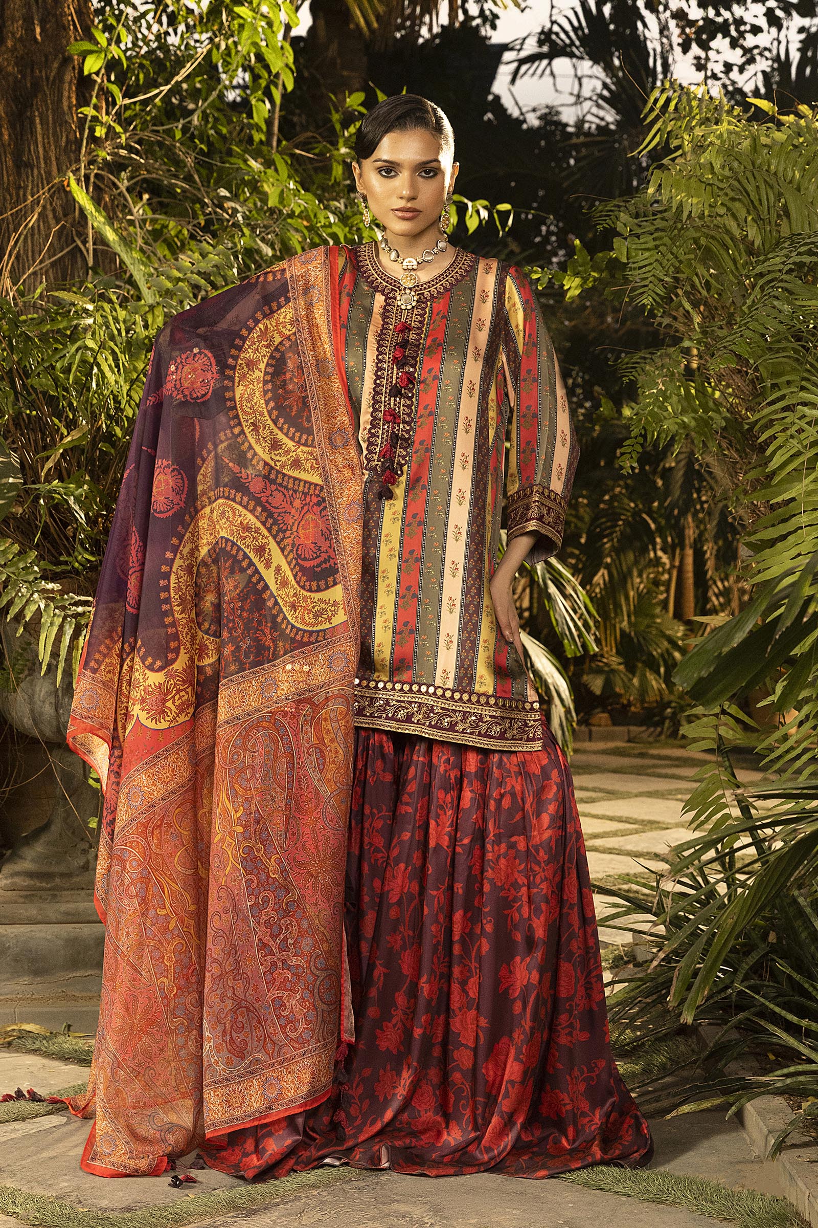 Stitched Embroidered Satin Shirt+ Bottom