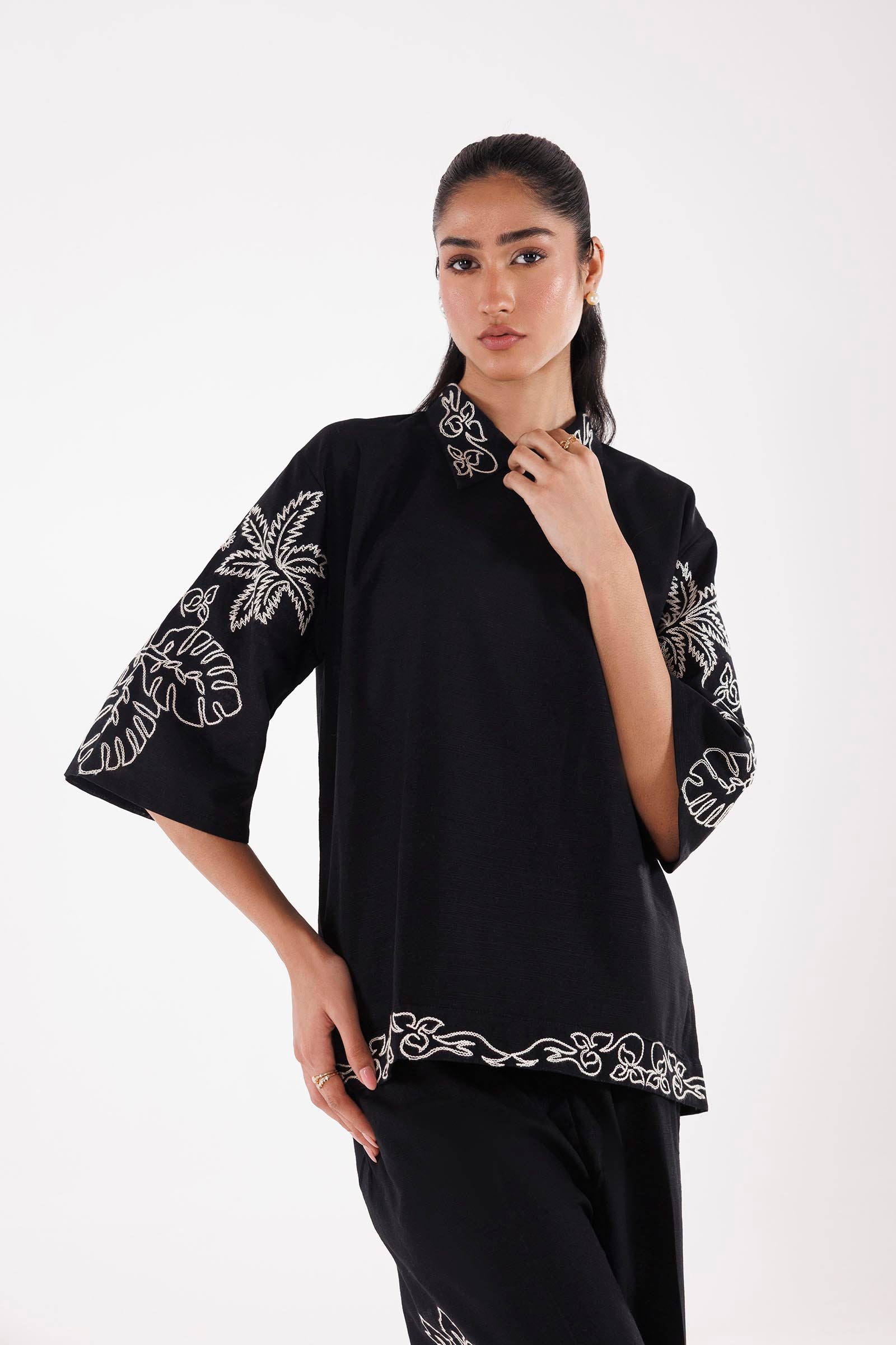 Stitched Embroidered Khaddar Shirt + Culotte Secondary image